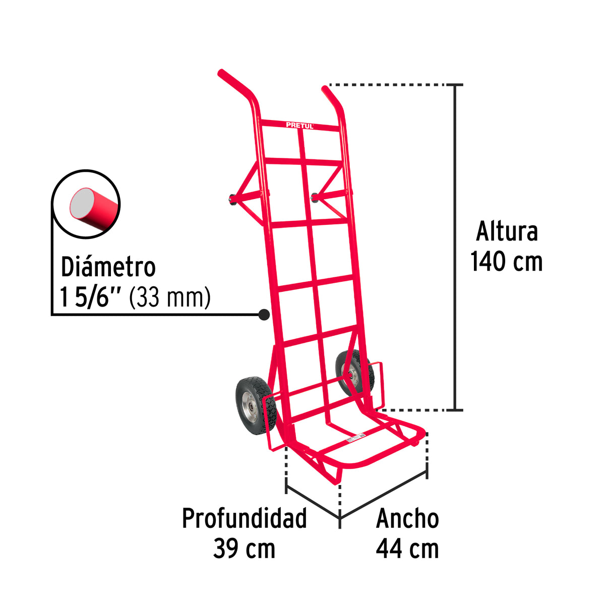 Diablo de carga de 450 kg, ruedas sólidas, doble balero