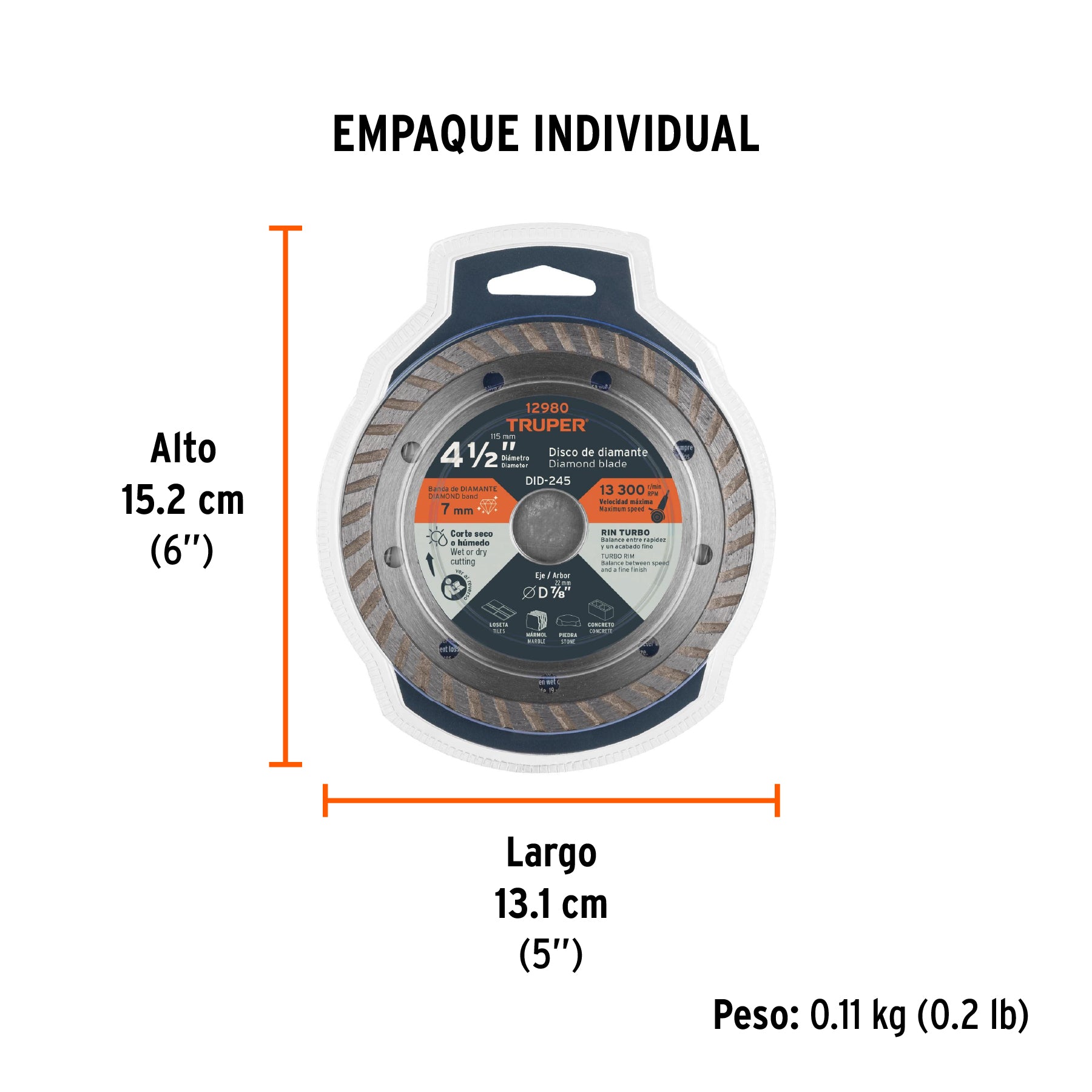 Disco de diamante, rin turbo, 4-1/2"
