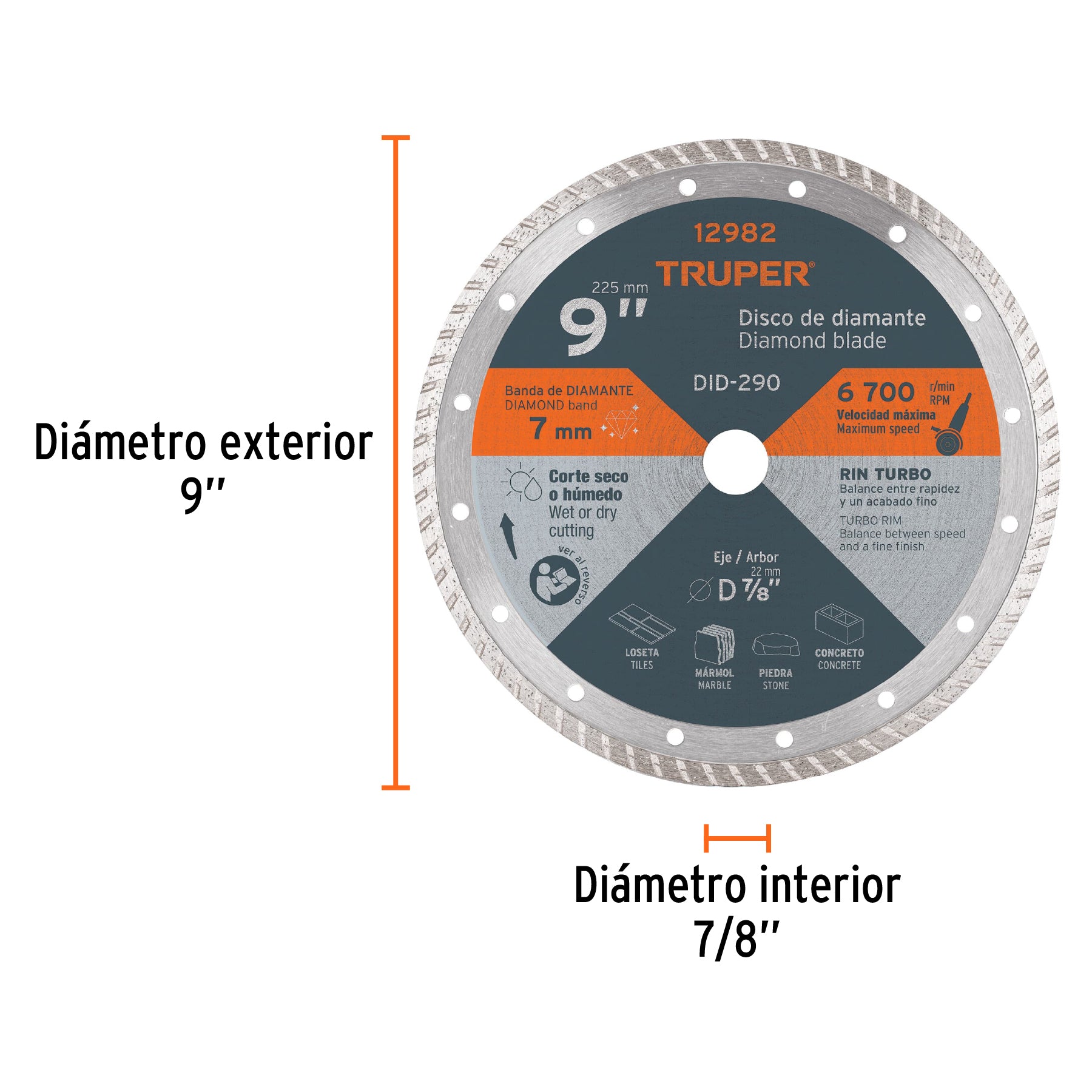 Disco de diamante, rin turbo, 9"