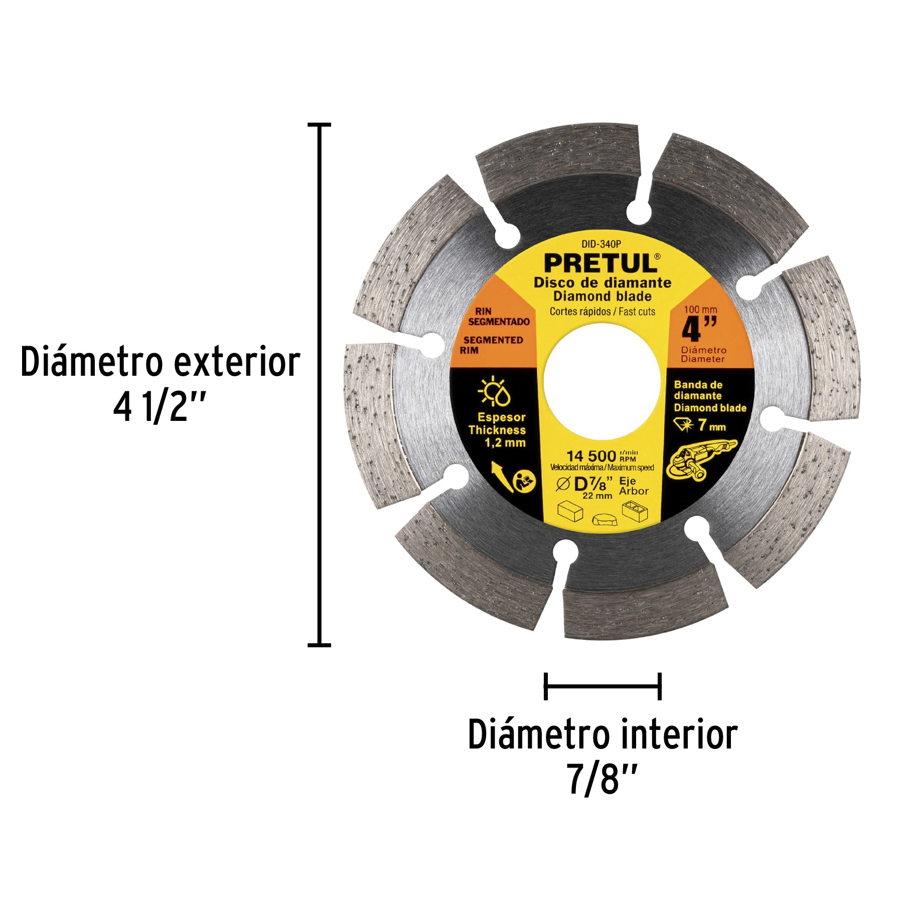 Disco de diamante, rin segmentado, 4", Pretul