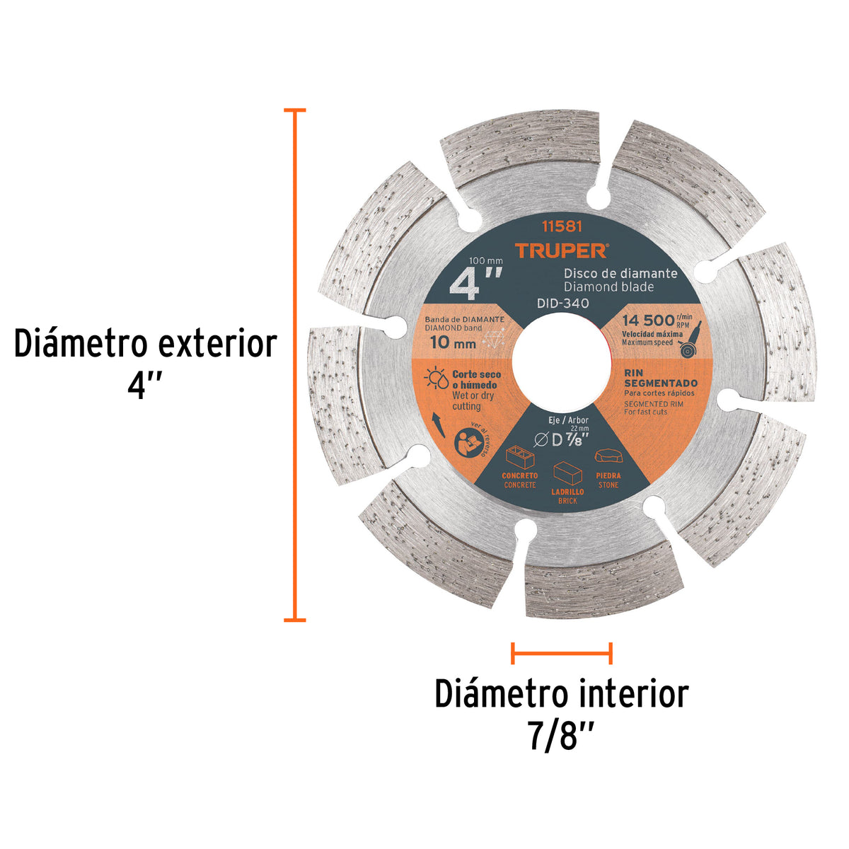 Disco de diamante, rin segmentado, 4"