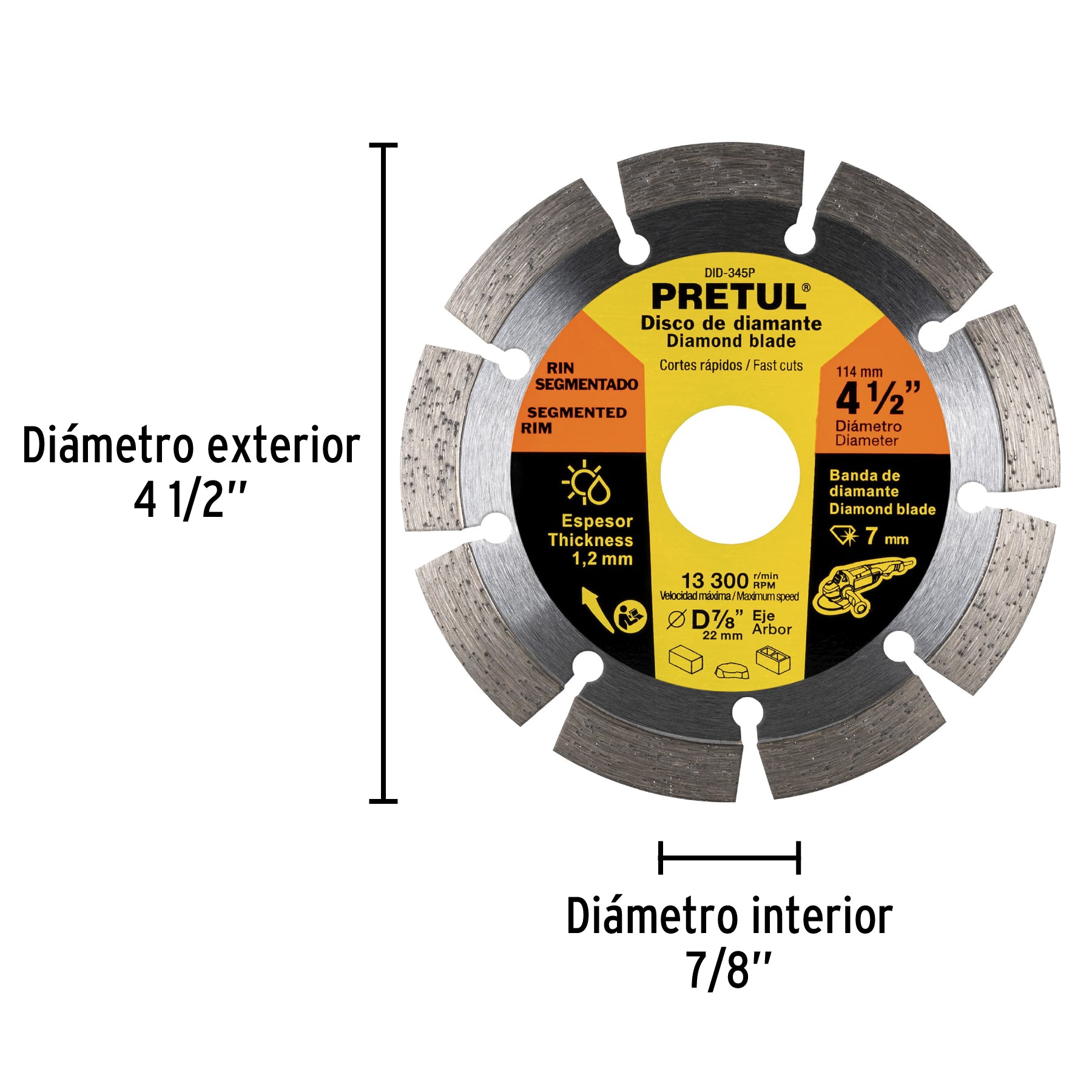 Disco de diamante, rin segmentado, 4-1/2", Pretul