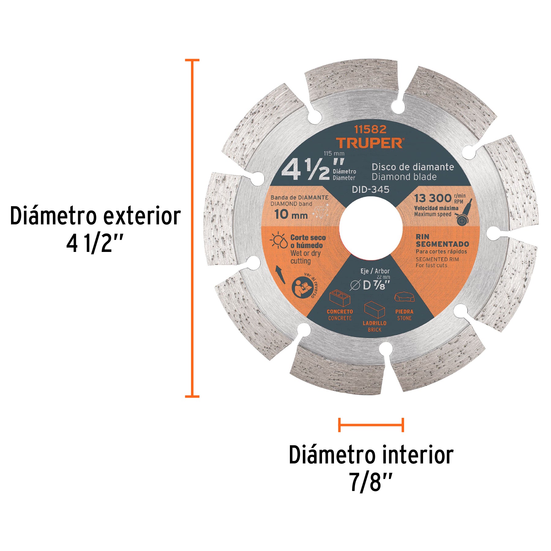 Disco de diamante, rin segmentado, 4-1/2"