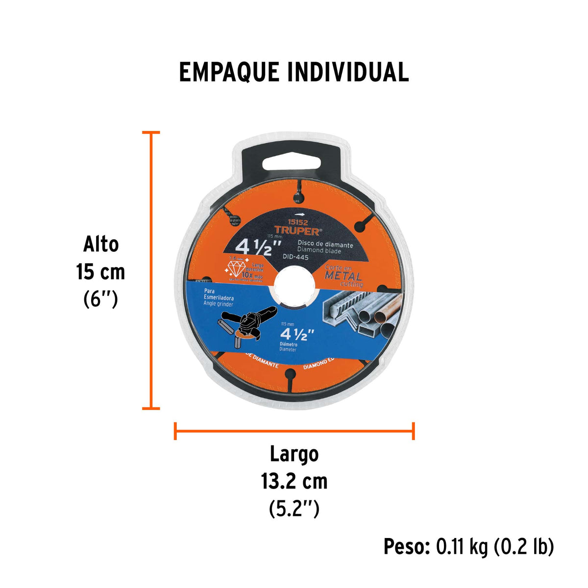 Disco de diamante, rin segmentado, 4-1/2" para corte metal