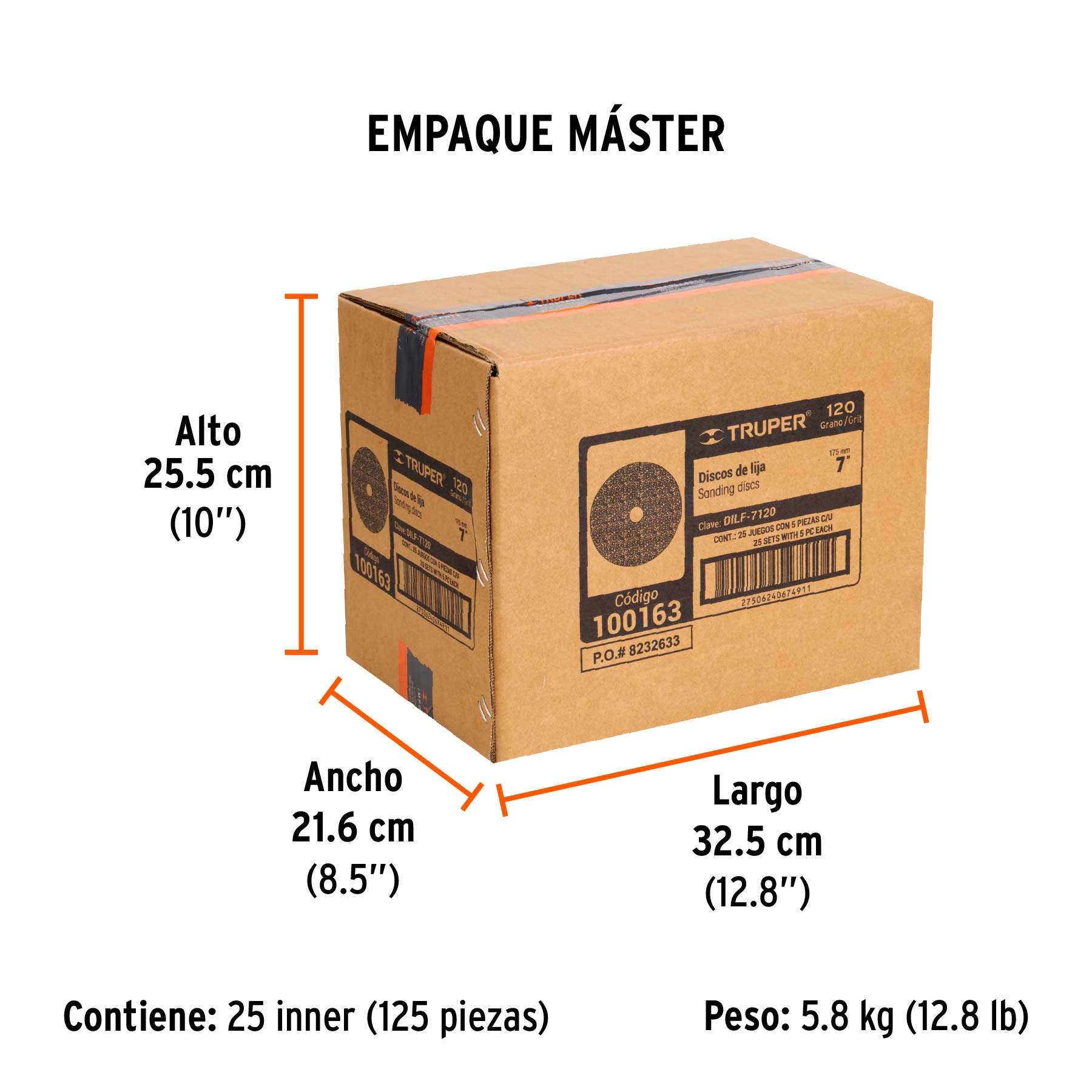 Disco de lija de 7" con respaldo de fibra, grano 120