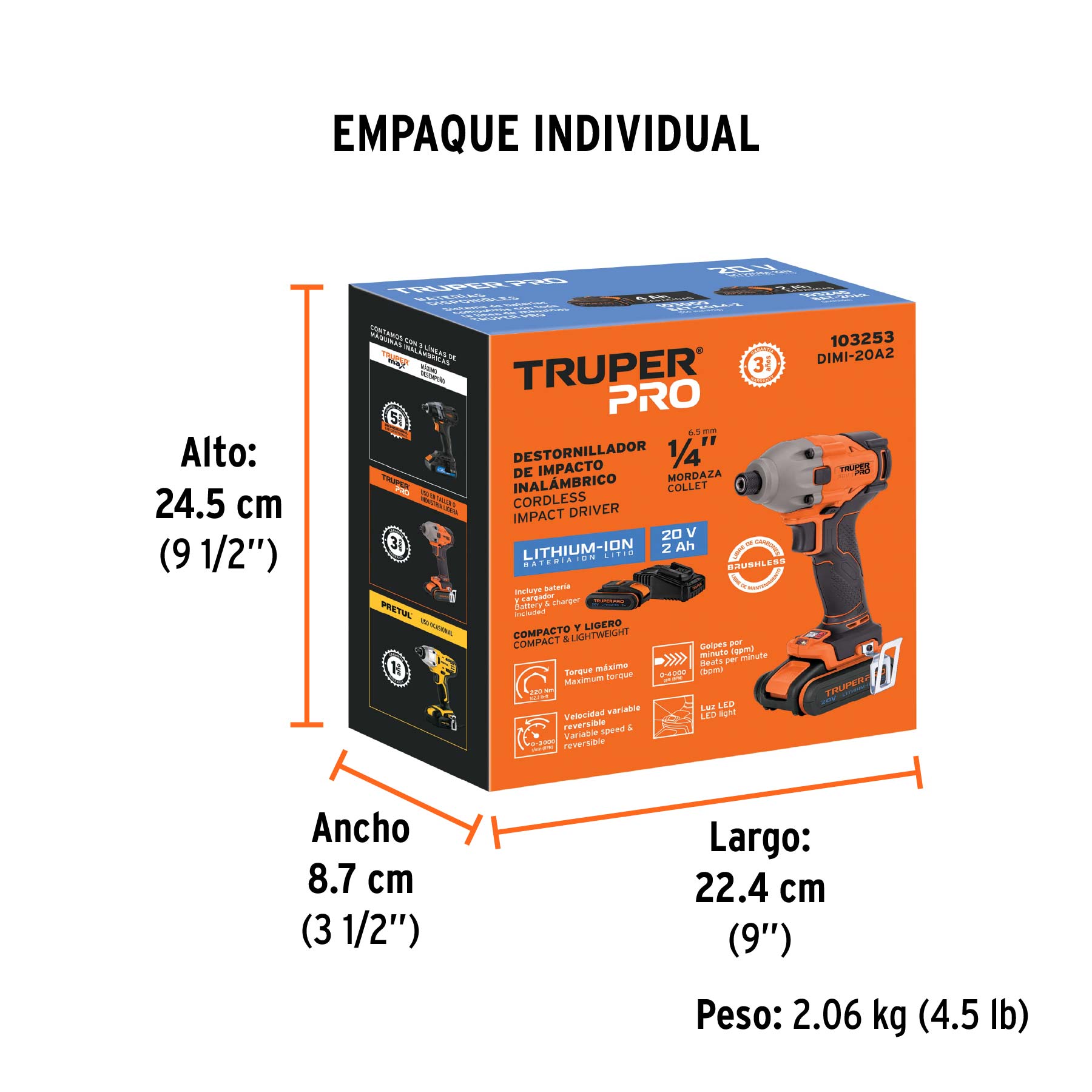 Destornillador impacto inal. 1/4', 20V, 1 bat.2Ah,1 carg.PRO