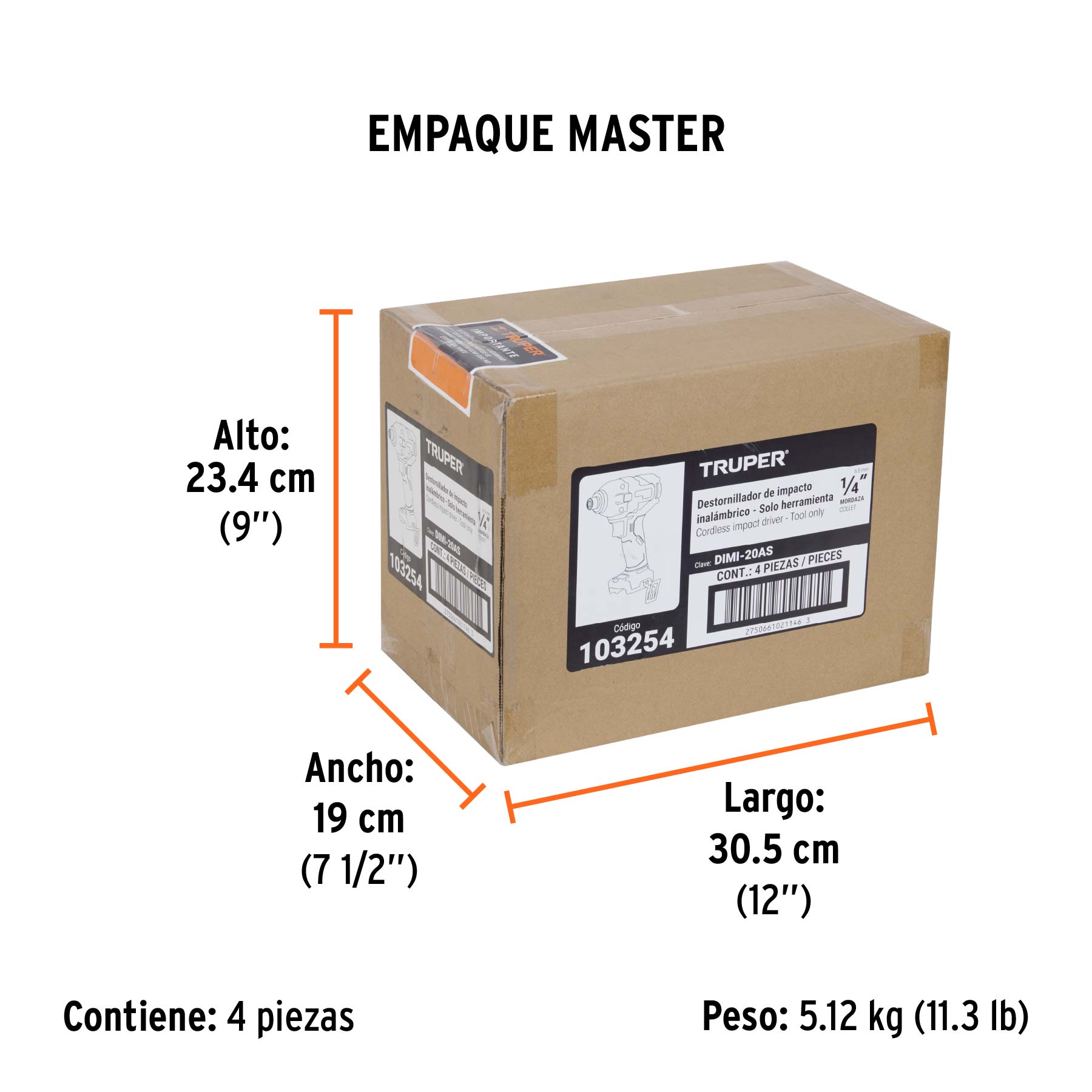 Destornillador impacto inal. 1/4', 20 V, s/accesorios, PRO