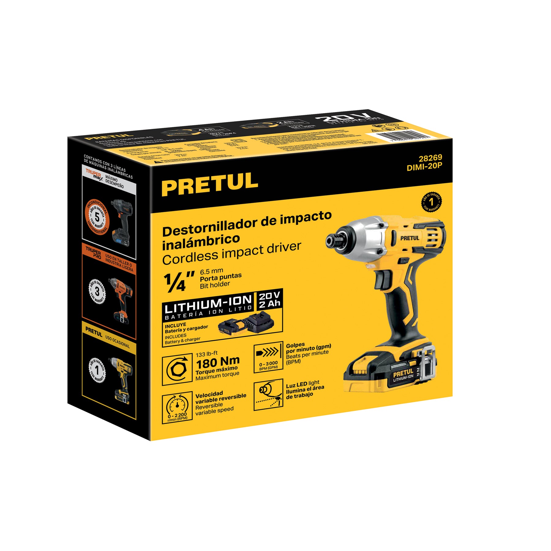 Destornillador de impacto inalámbrico 1/4', 20 V, Pretul