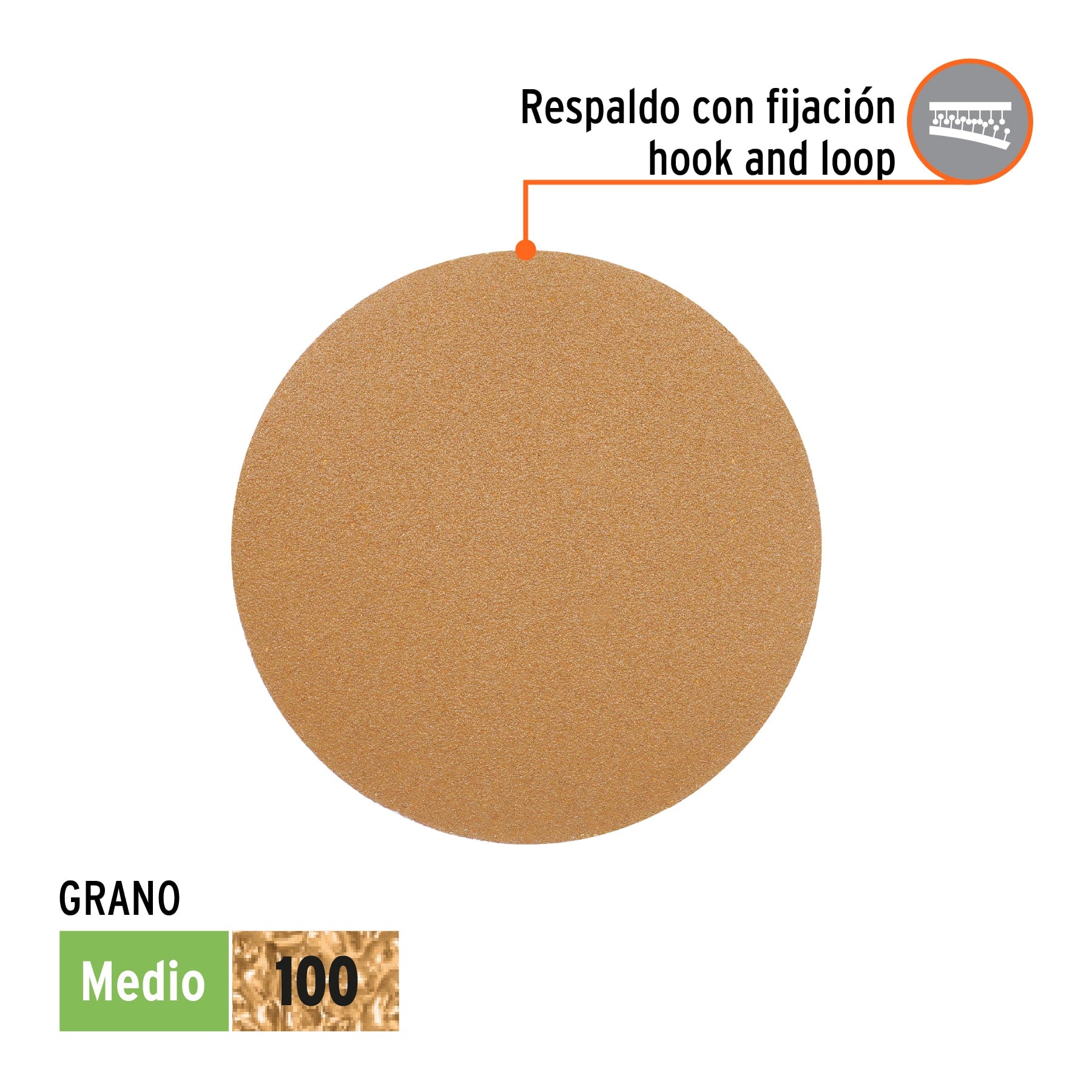 Caja 5 discos de lija p/madera 5' grano 100, velcro, s/perf.