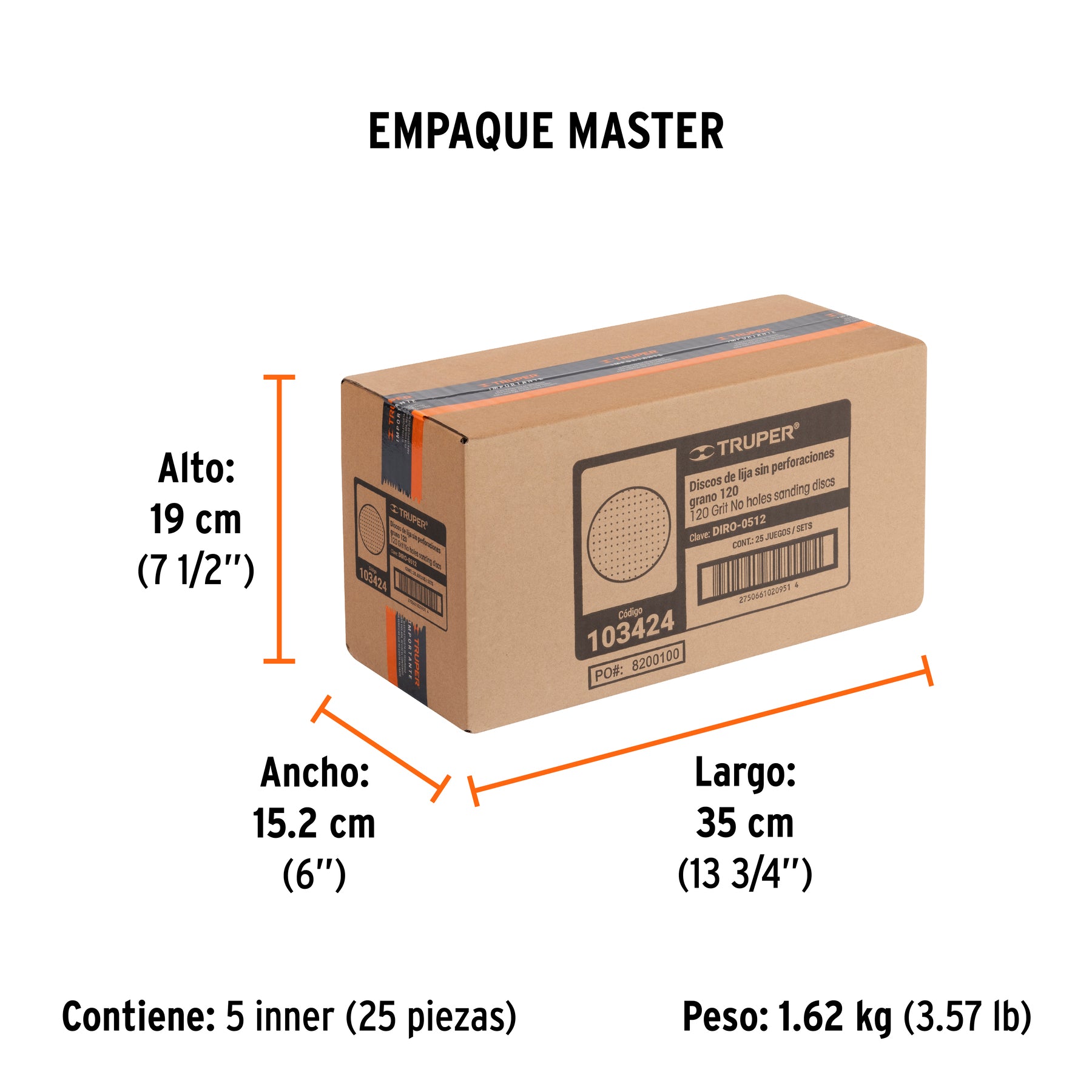 Caja 5 discos de lija p/madera 5' grano 120, velcro, s/perf.