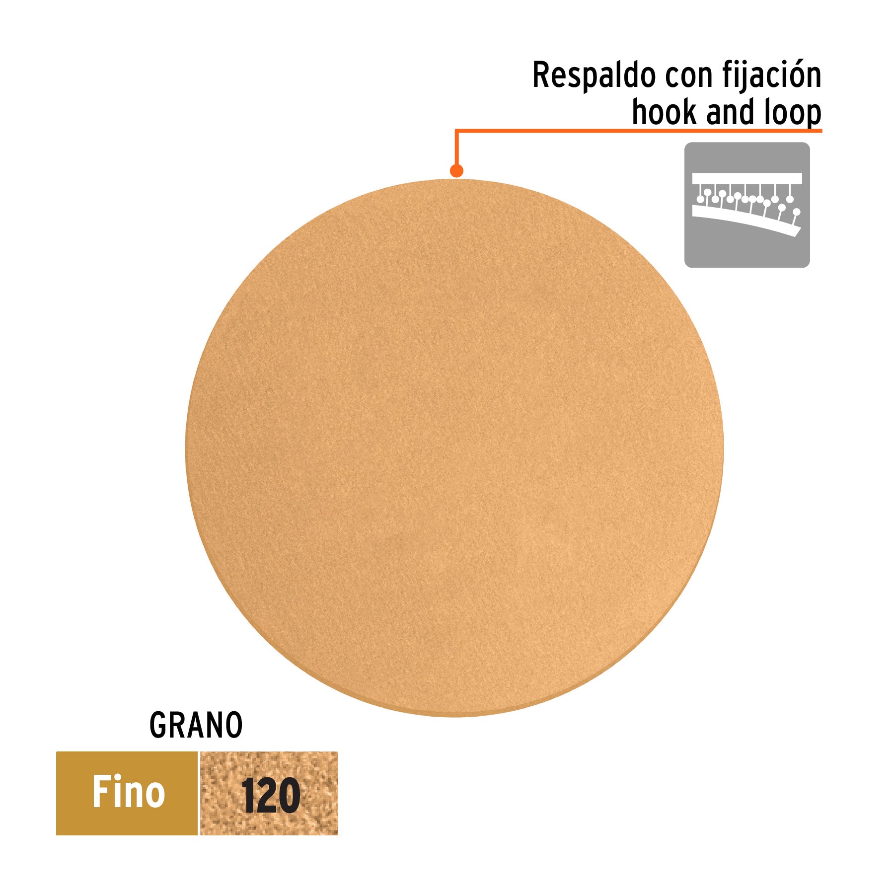 Caja 5 discos de lija p/madera 5' grano 120, velcro, s/perf.