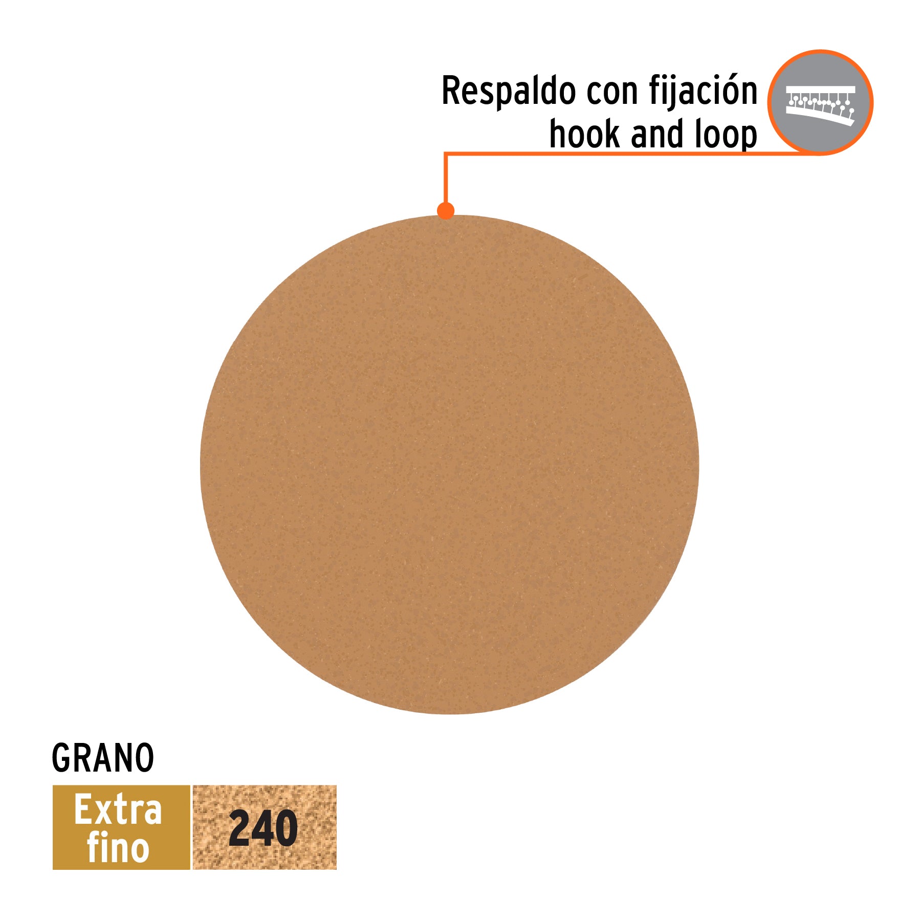 Caja 5 discos de lija p/madera 5' grano 240, velcro, s/perf.