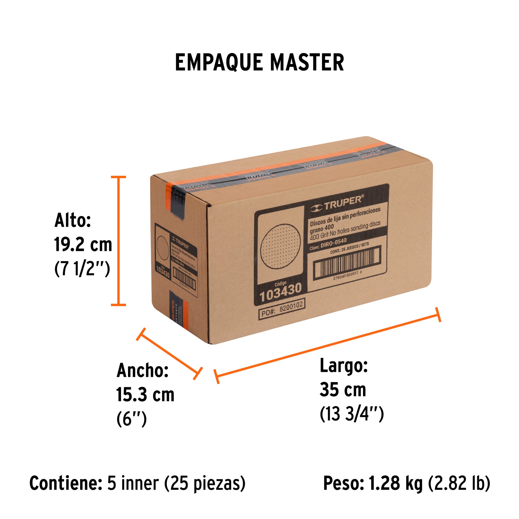Caja 5 discos de lija p/madera 5' grano 400, velcro, s/perf.