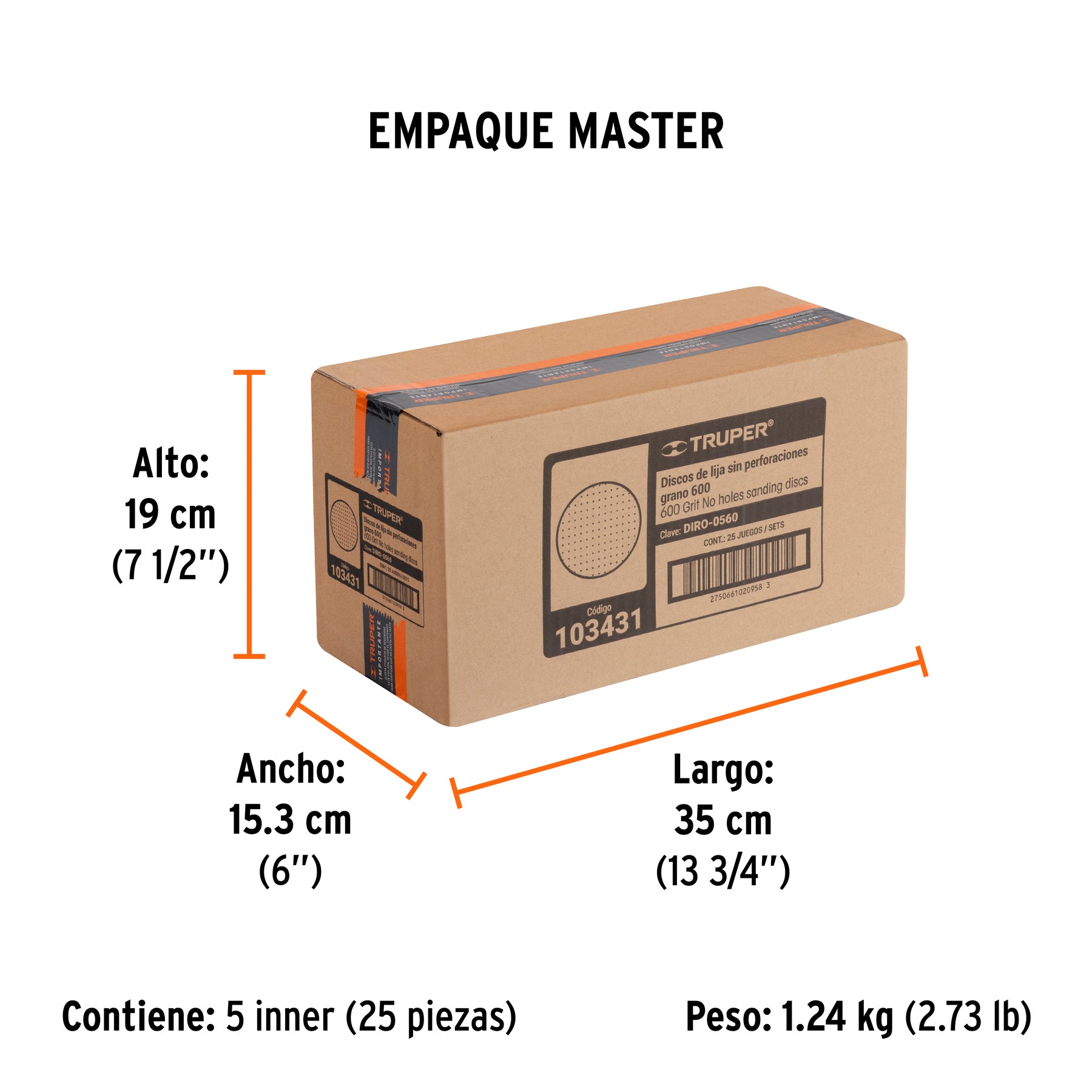 Caja 5 discos de lija p/madera 5' grano 600, velcro, s/perf.
