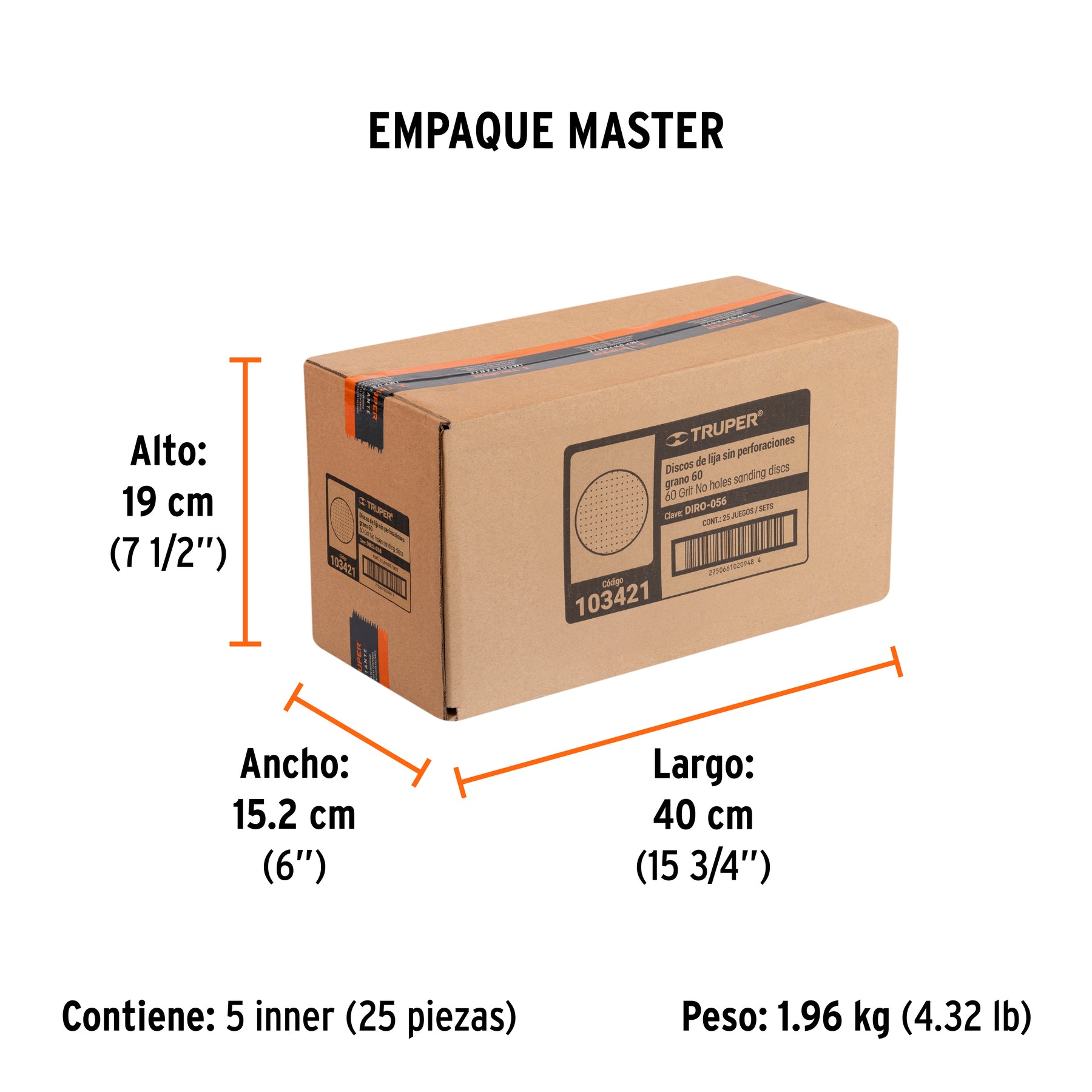 Caja 5 discos de lija p/madera 5' grano 60, velcro, s/perf.