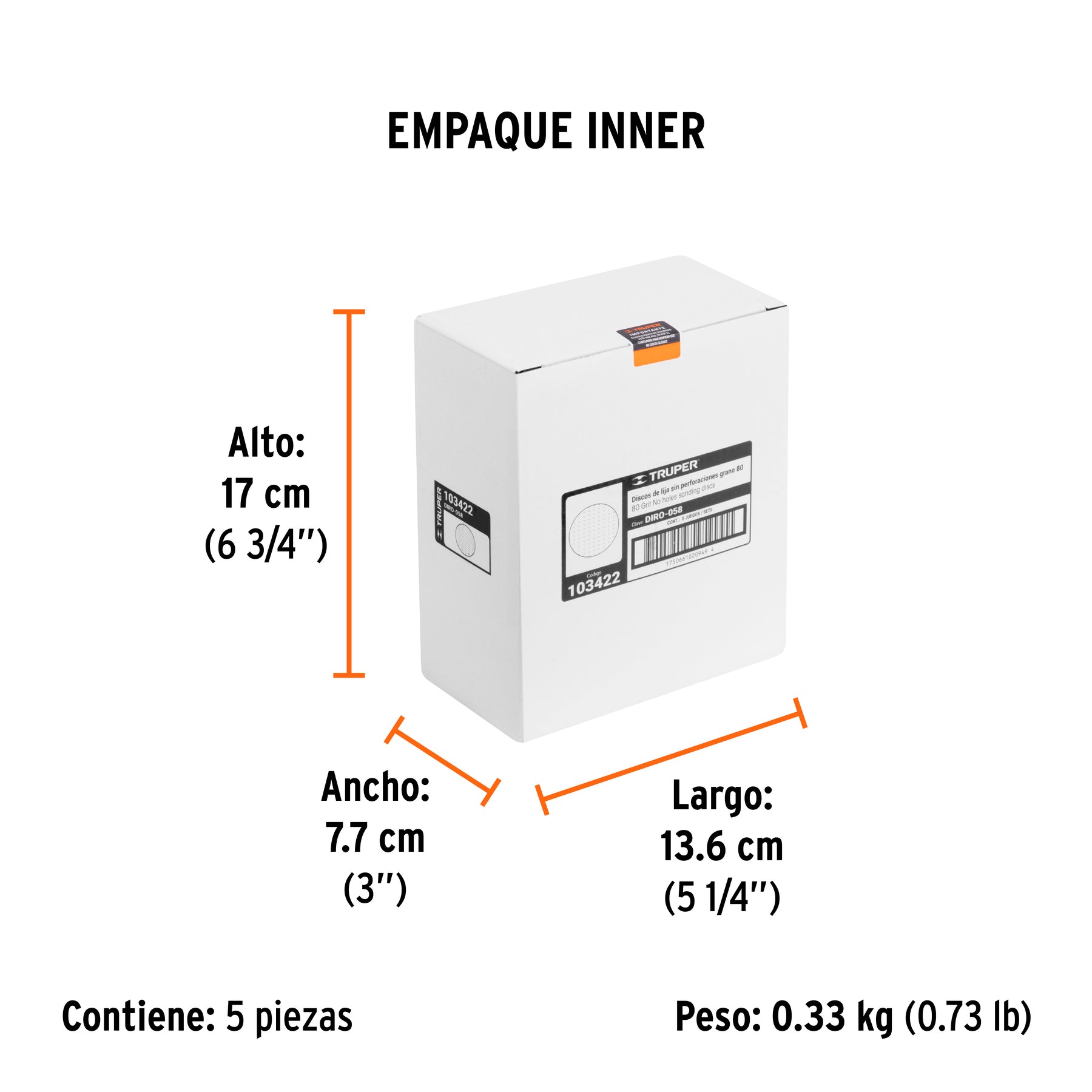Caja 5 discos de lija p/madera 5' grano 80, velcro, s/perf.