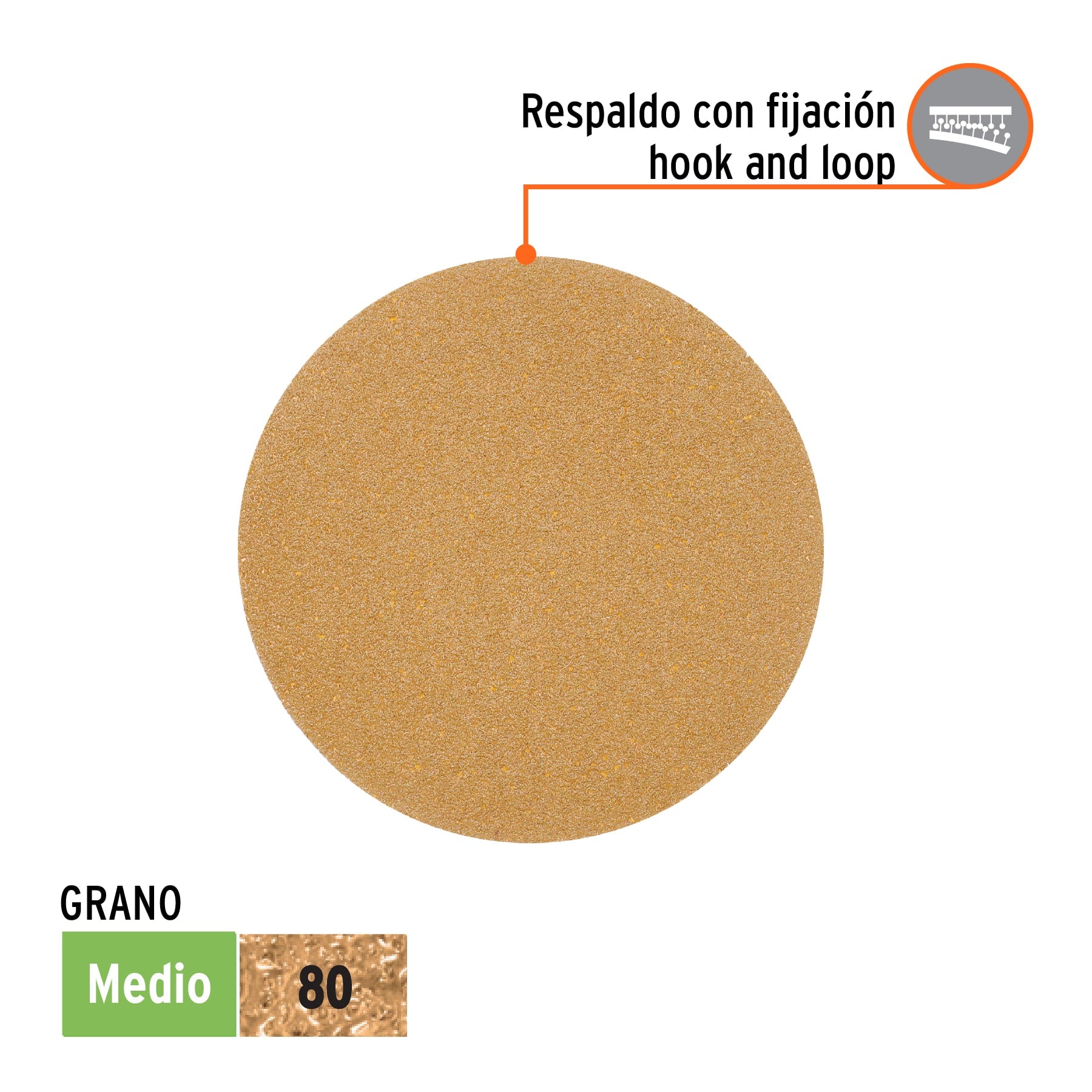 Caja 5 discos de lija p/madera 5' grano 80, velcro, s/perf.