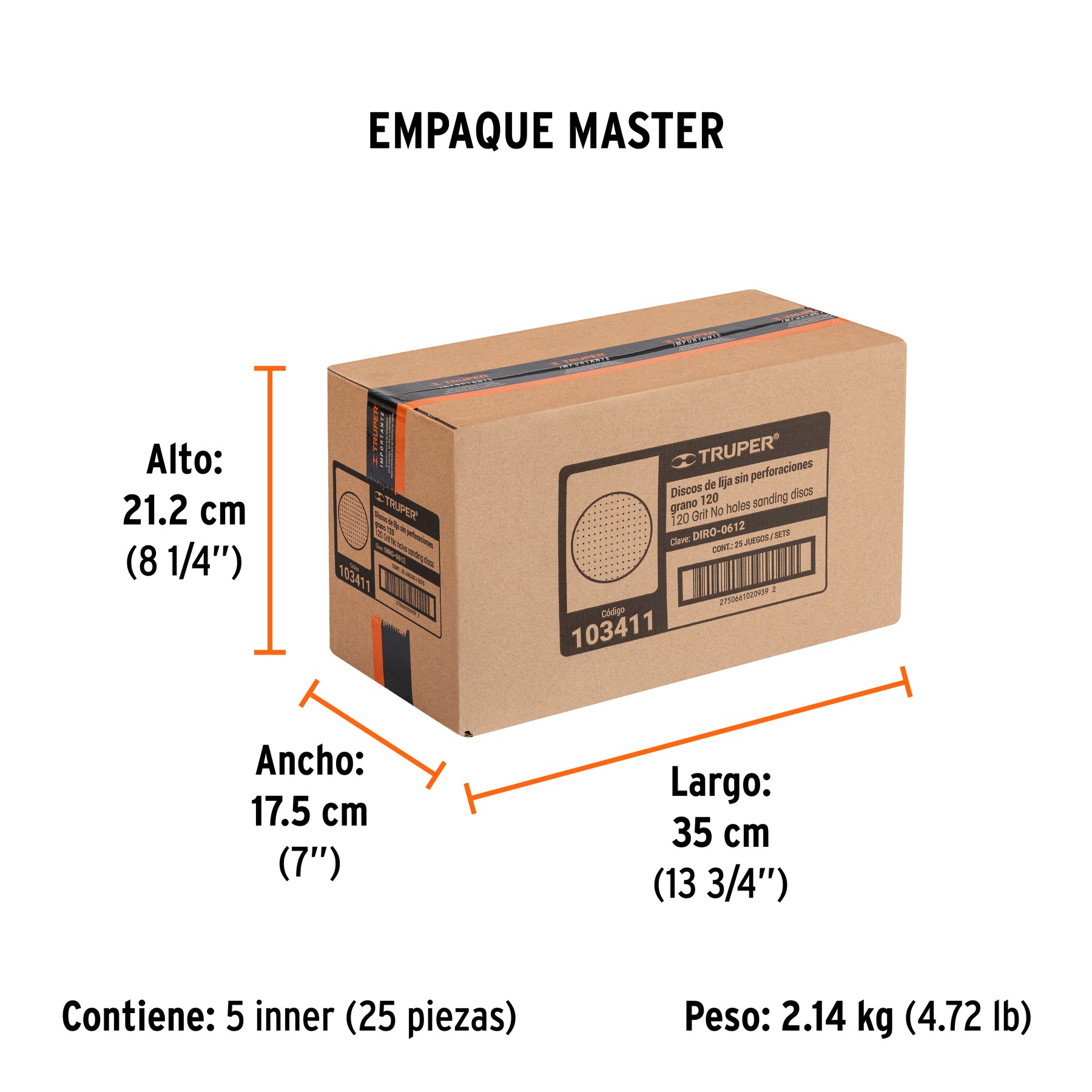 Caja 5 discos de lija p/madera 6' grano 120, velcro, s/perf.