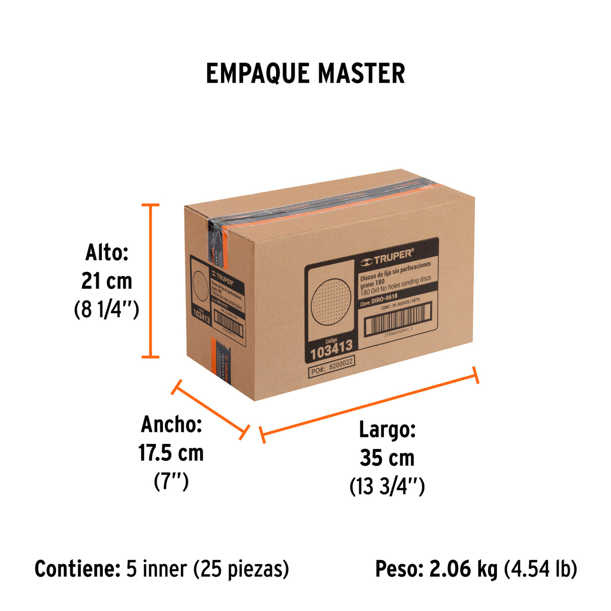 Caja 5 discos de lija p/madera 6' grano 180, velcro, s/perf.