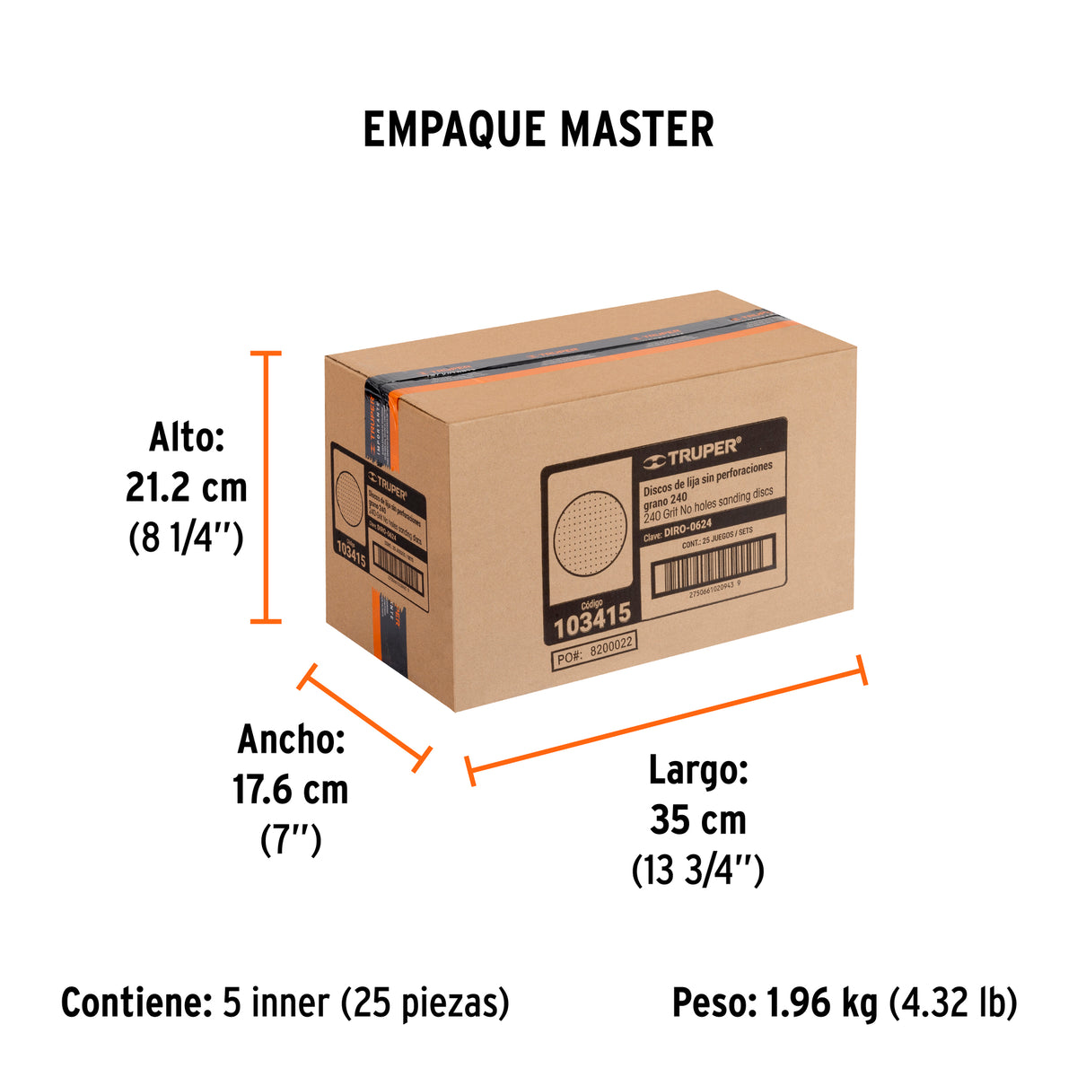 Caja 5 discos de lija p/madera 6' grano 240, velcro, s/perf.