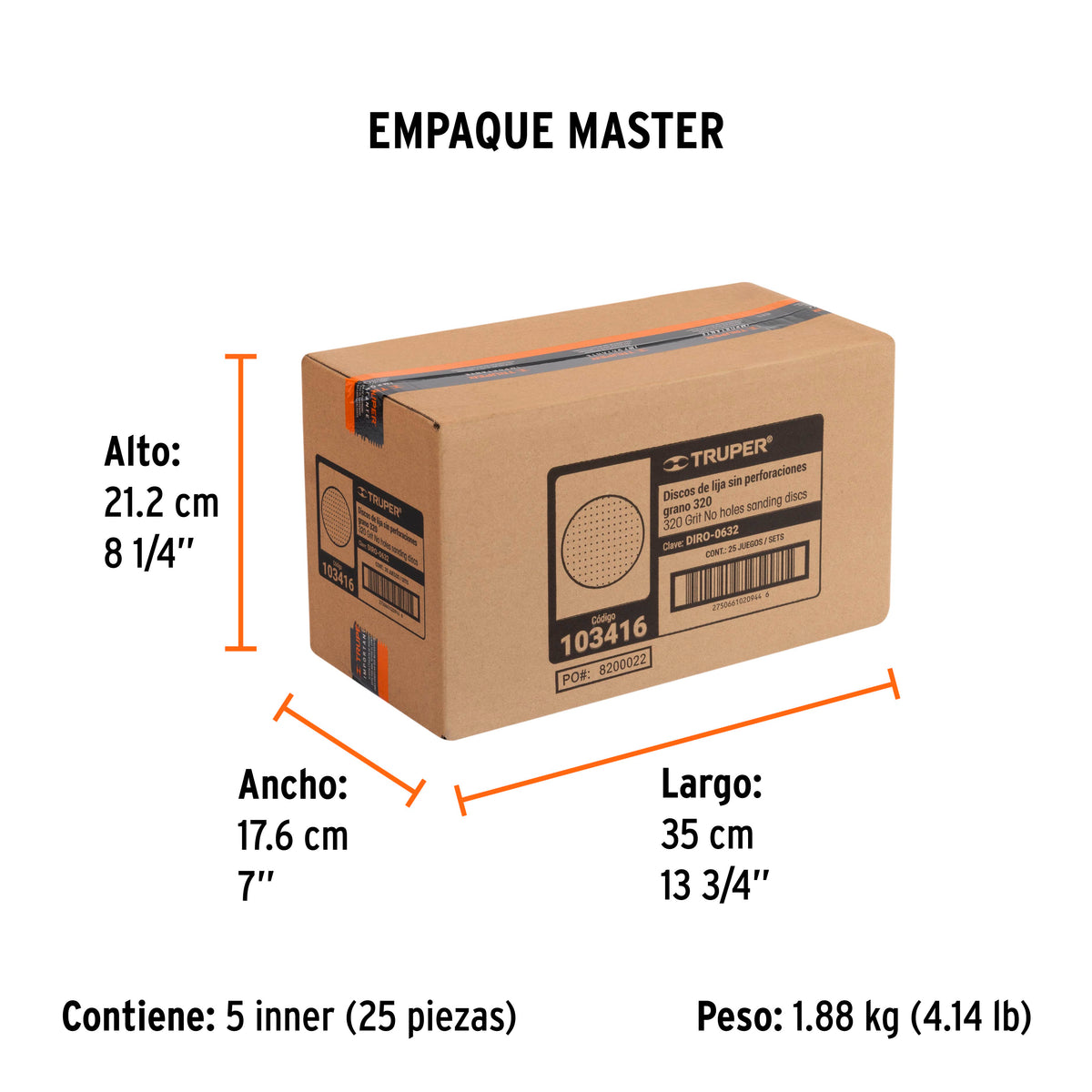 Caja 5 discos de lija p/madera 6' grano 320, velcro, s/perf.