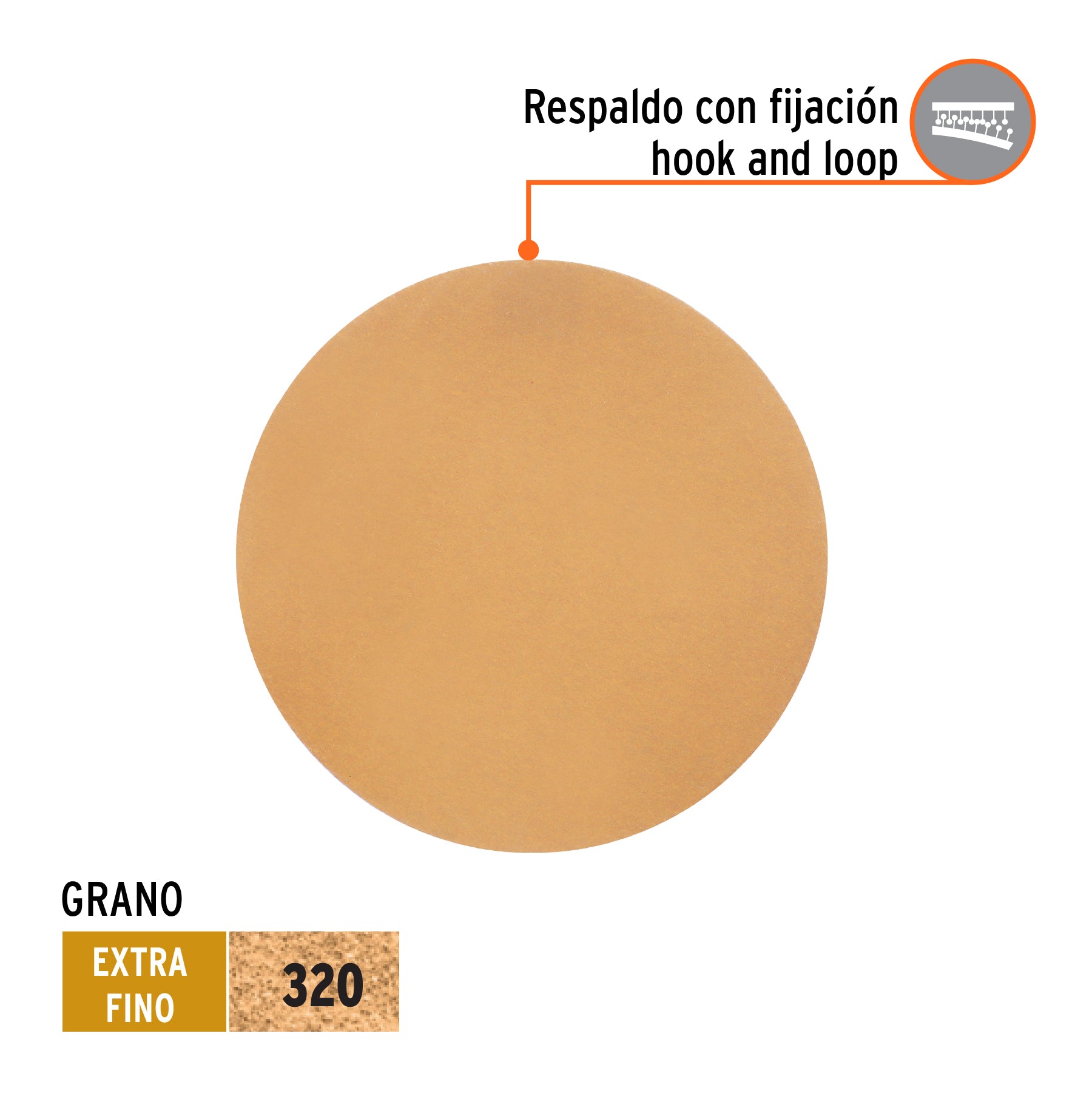 Caja 5 discos de lija p/madera 6' grano 320, velcro, s/perf.