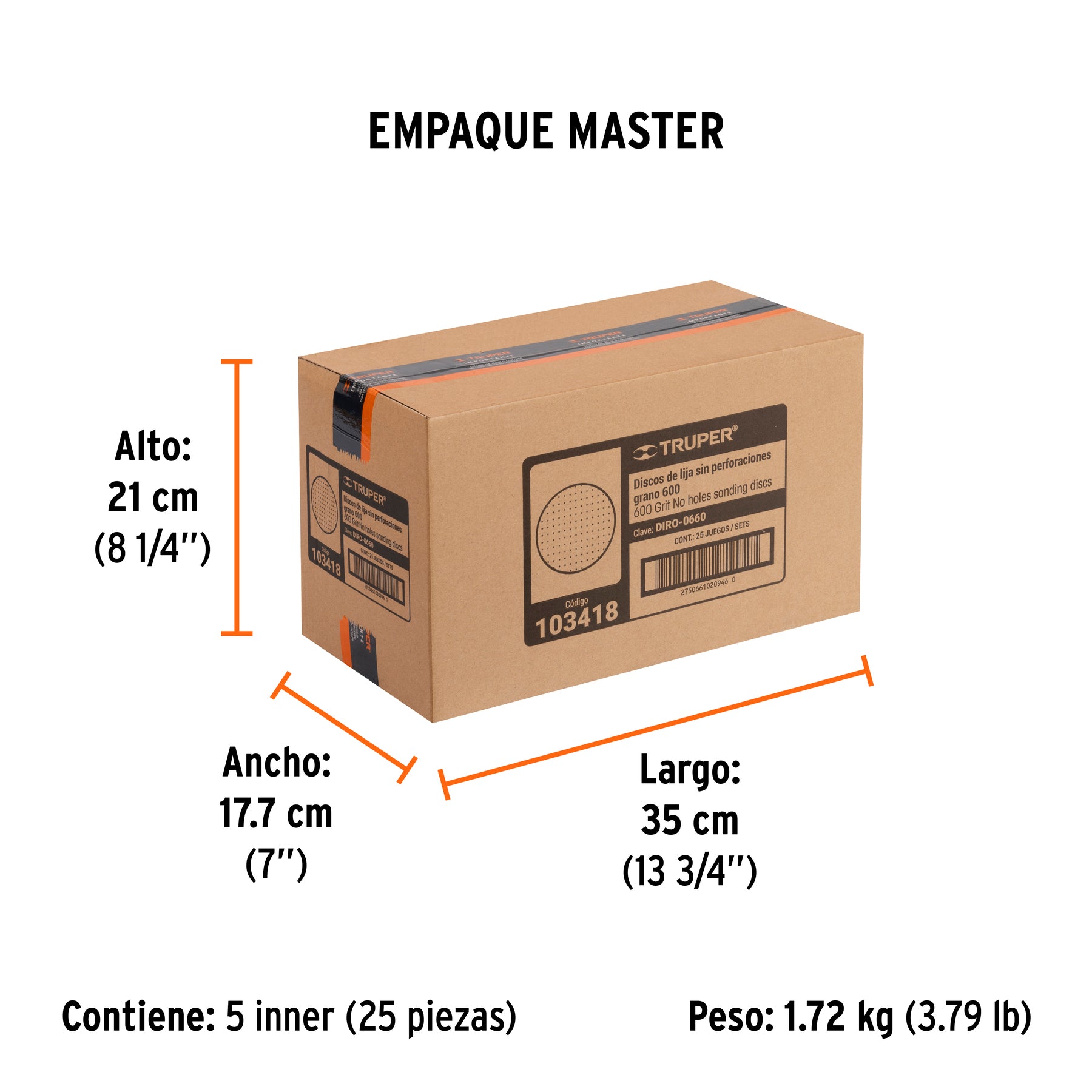 Caja 5 discos de lija p/madera 6' grano 600, velcro, s/perf.