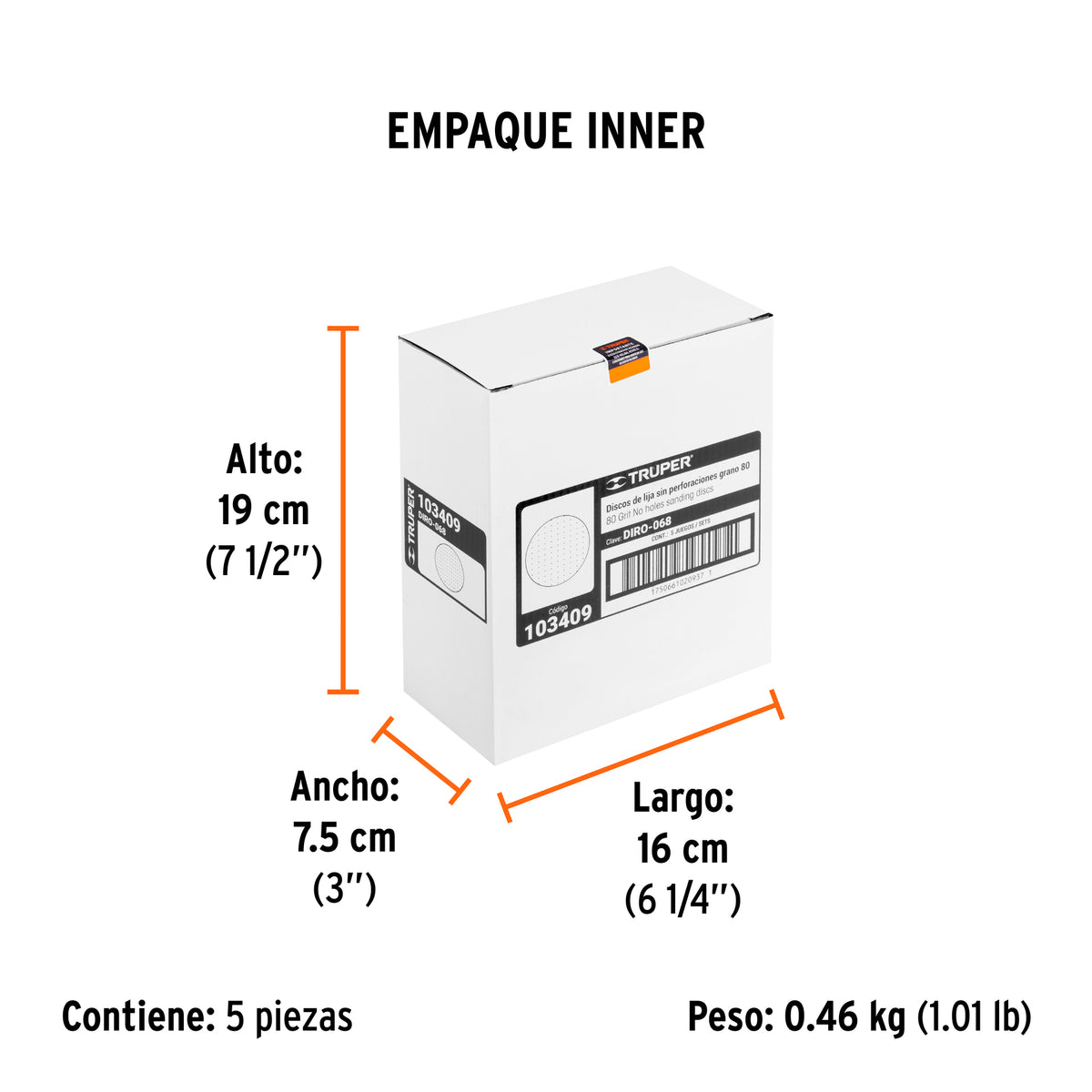 Caja 5 discos de lija p/madera 6' grano 80, velcro, s/perf.