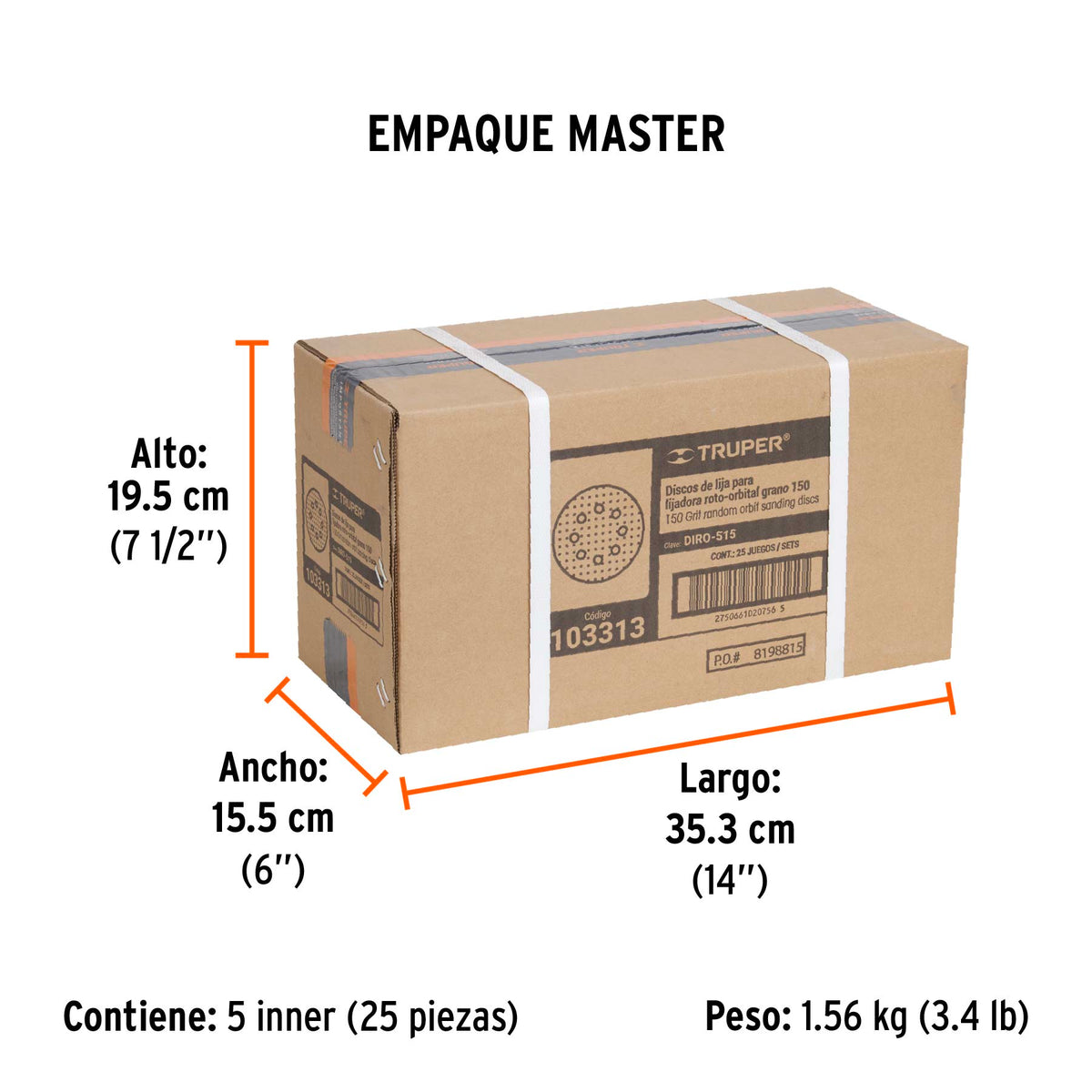 Caja con 5 discos de lija 5' grano 150 lijadora roto- orbita