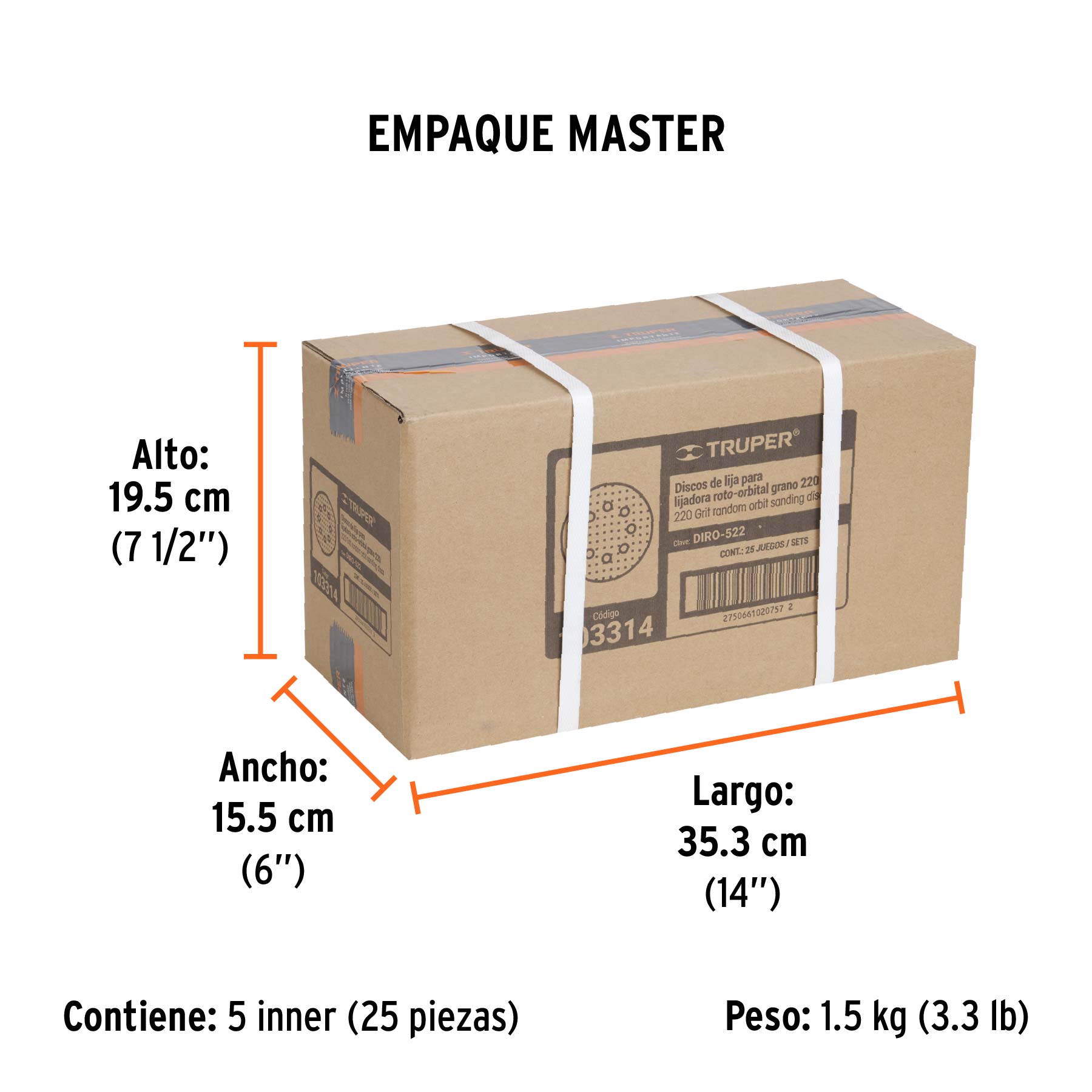 Caja con 5 discos de lija 5' grano 220 lijadora roto- orbita