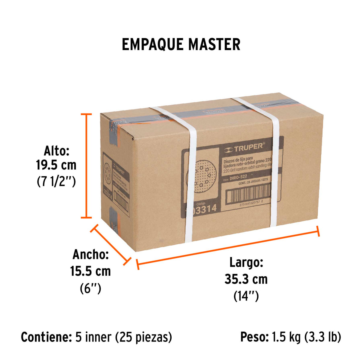 Caja con 5 discos de lija 5' grano 220 lijadora roto- orbita