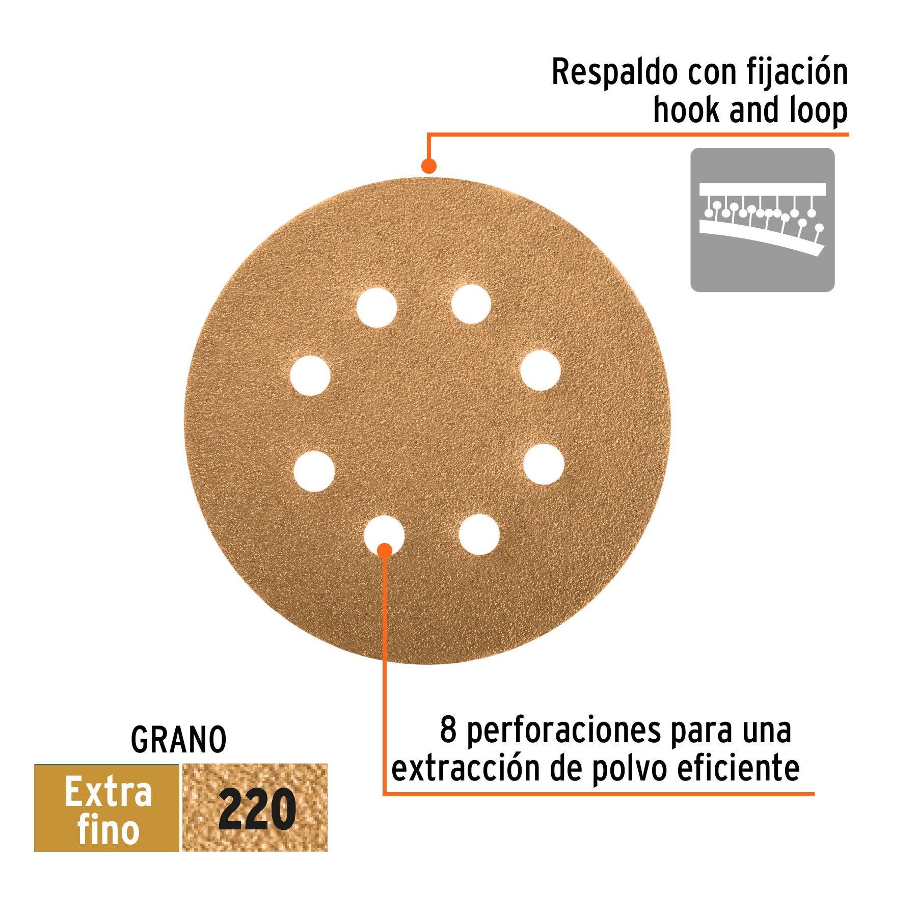Caja con 5 discos de lija 5' grano 220 lijadora roto- orbita