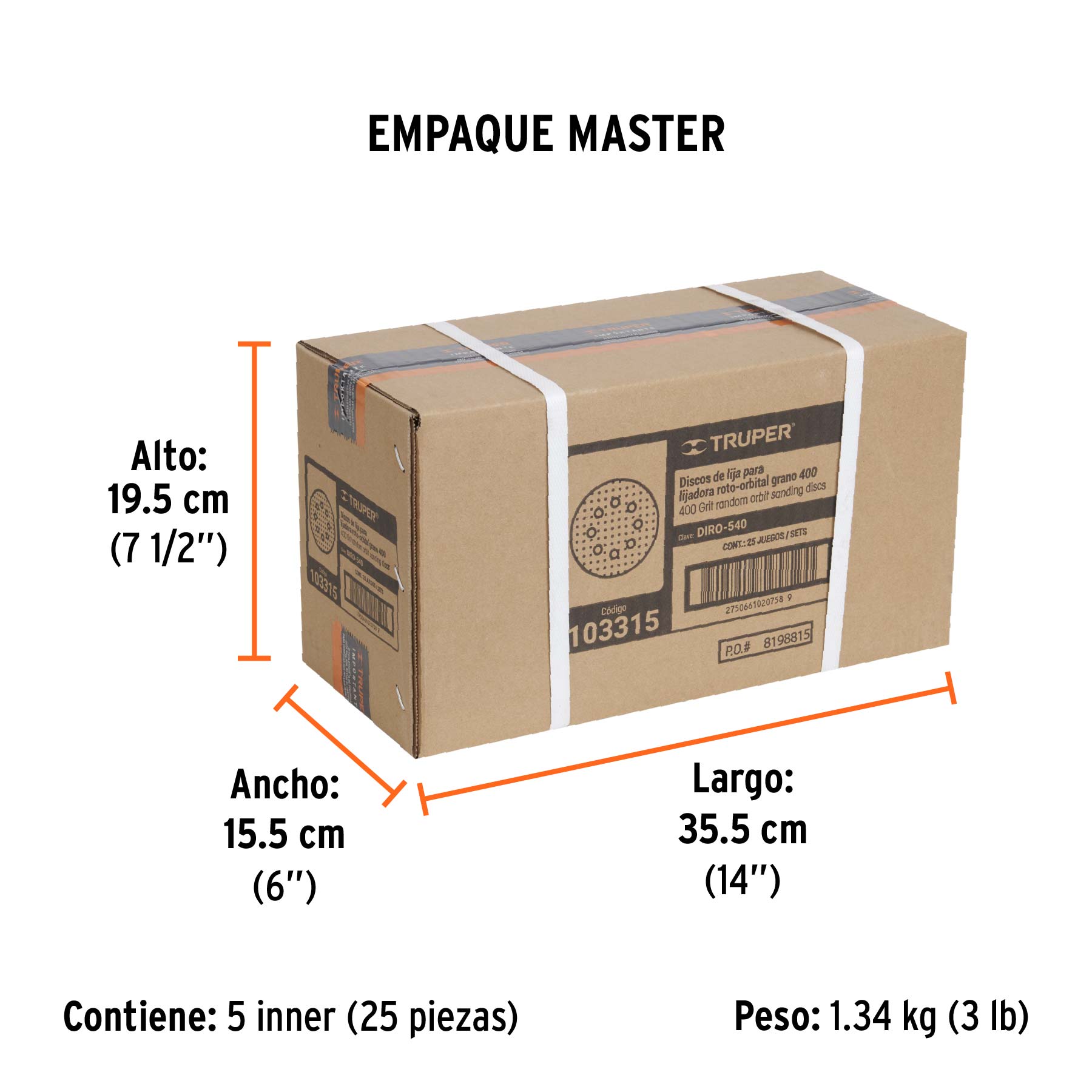 Caja con 5 discos de lija 5' grano 400 lijadora roto- orbita