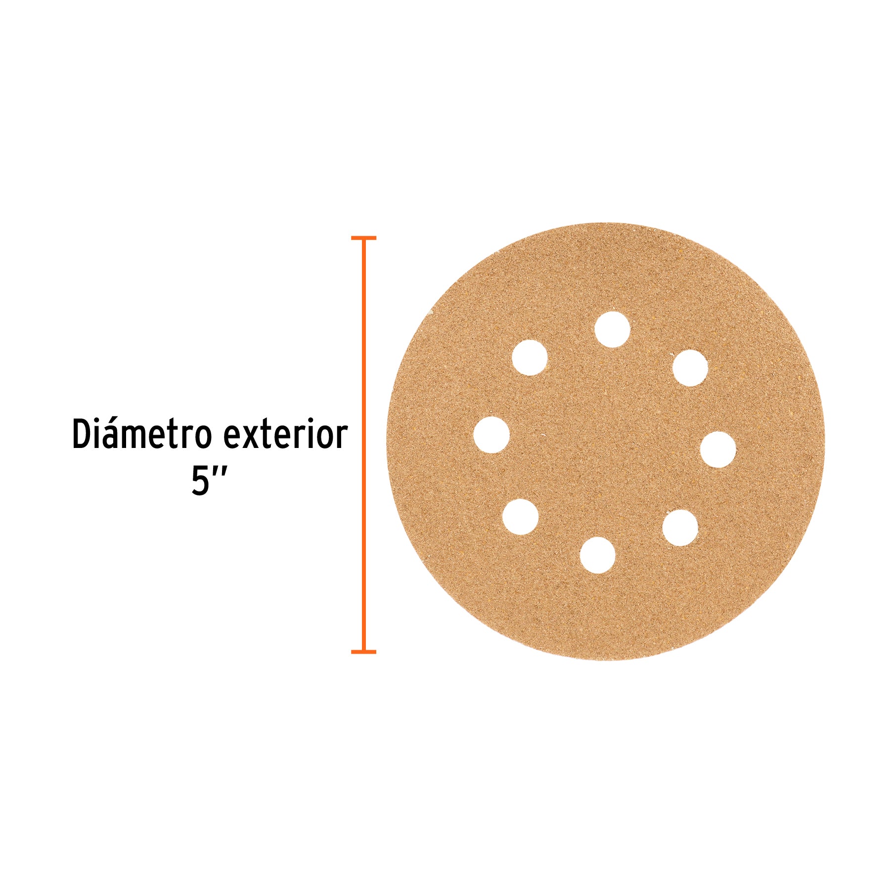 Discos de lija roto orbital 5", grano 60, 8 orificios, 5pzas