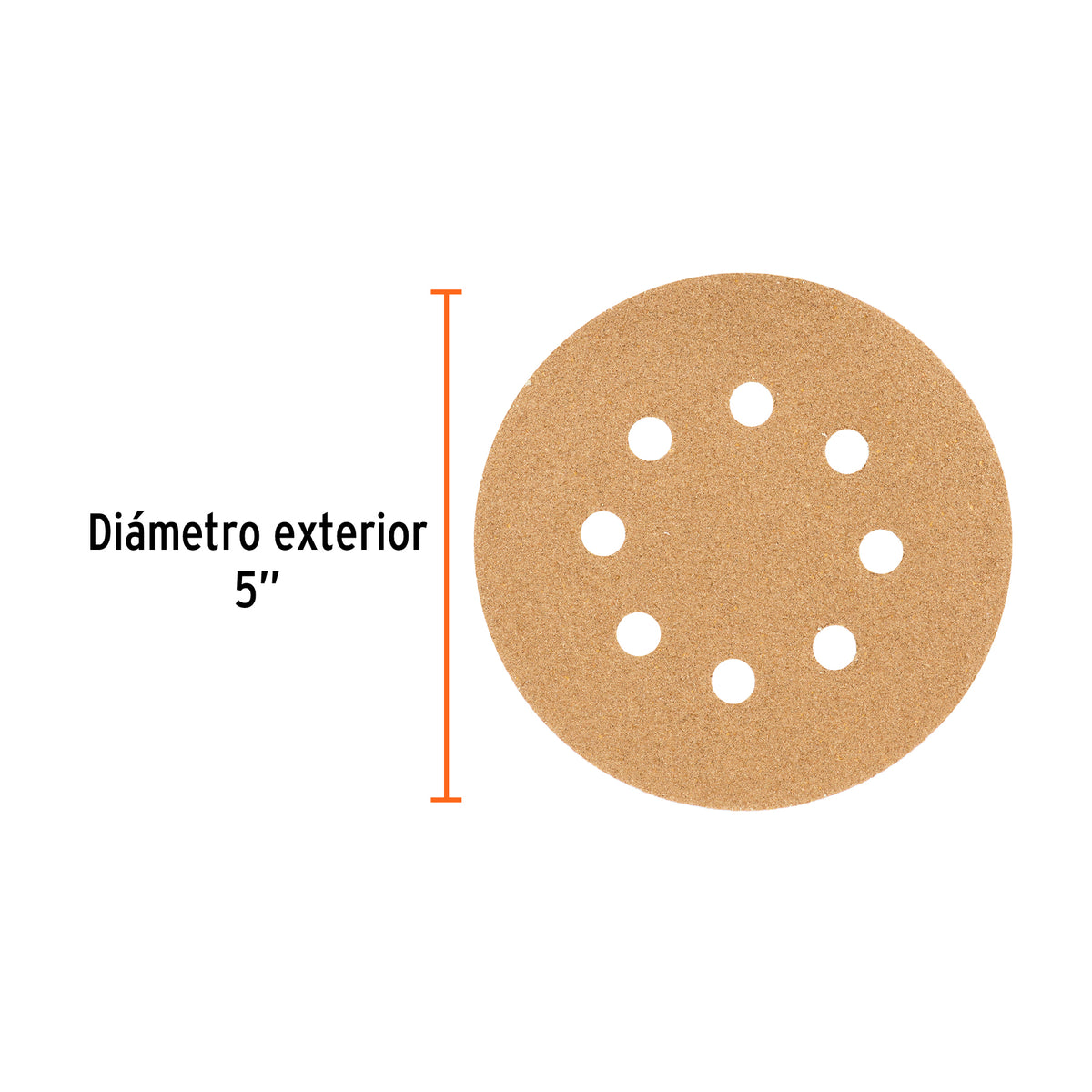 Discos de lija roto orbital 5", grano 60, 8 orificios, 5pzas