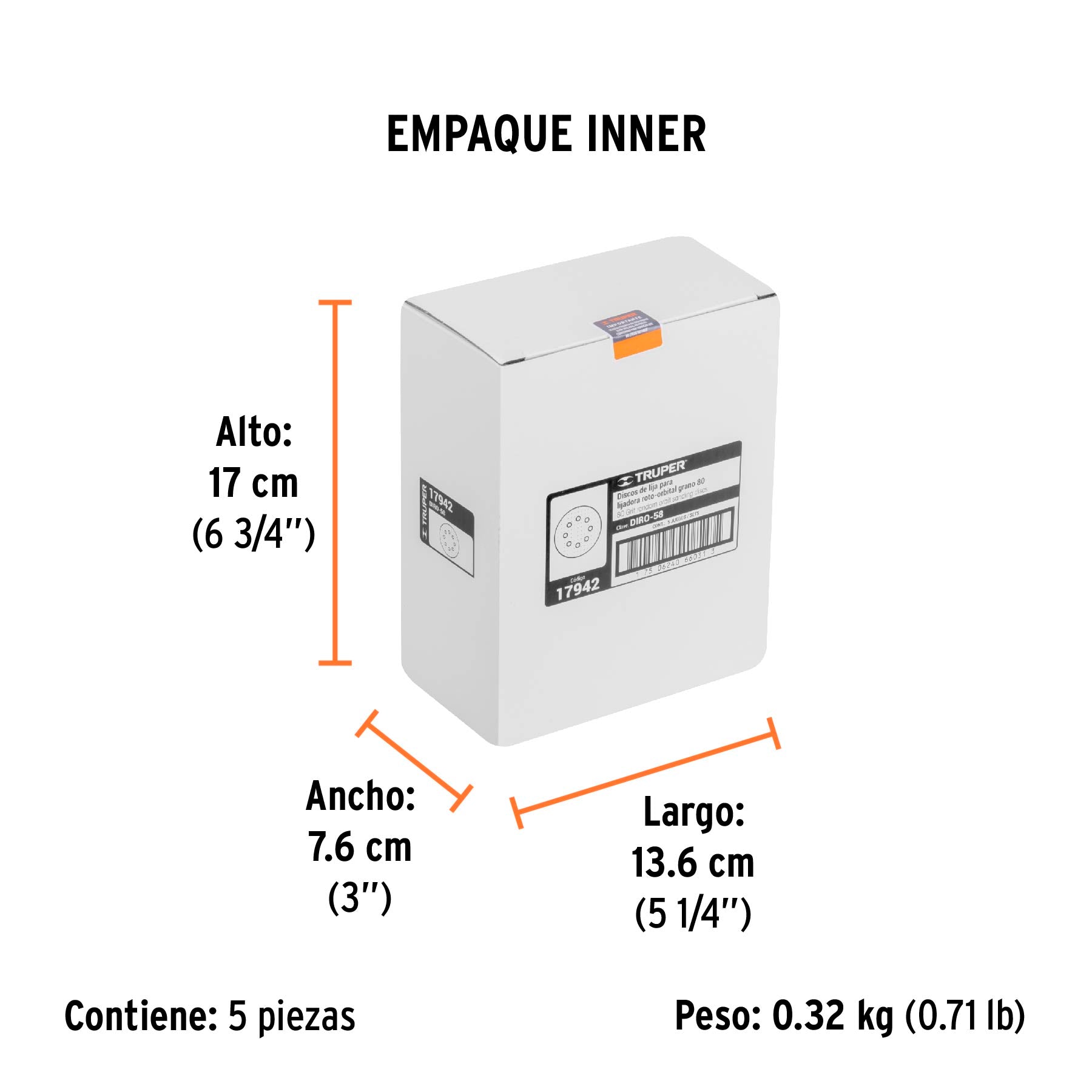 Discos de lija roto orbital 5", grano 80, 8 orificios, 5pzas