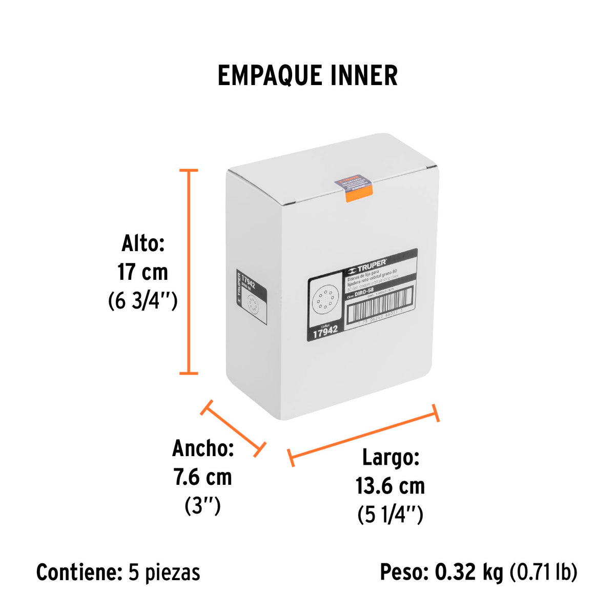 Discos de lija roto orbital 5", grano 80, 8 orificios, 5pzas