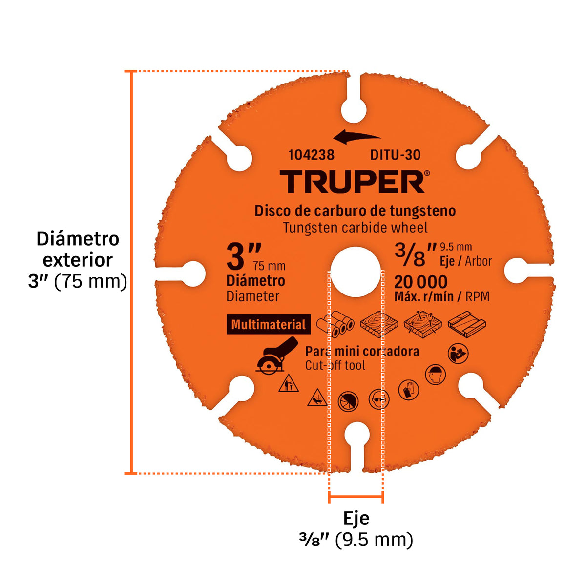 Disco 3' multimaterial de carburo de tungsteno, TRUPER