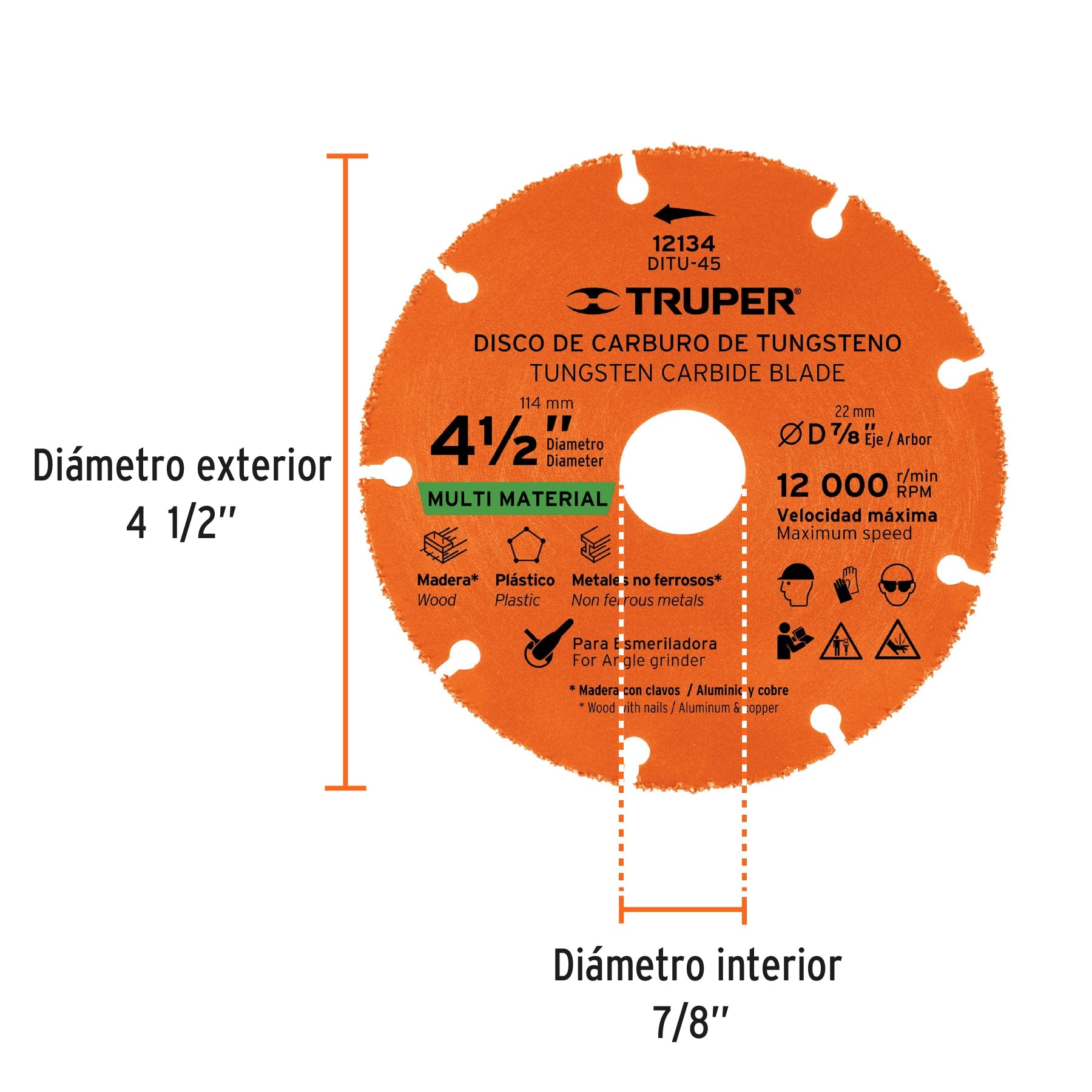 Disco de carburo de Tungsteno 4-1/2", multiusos