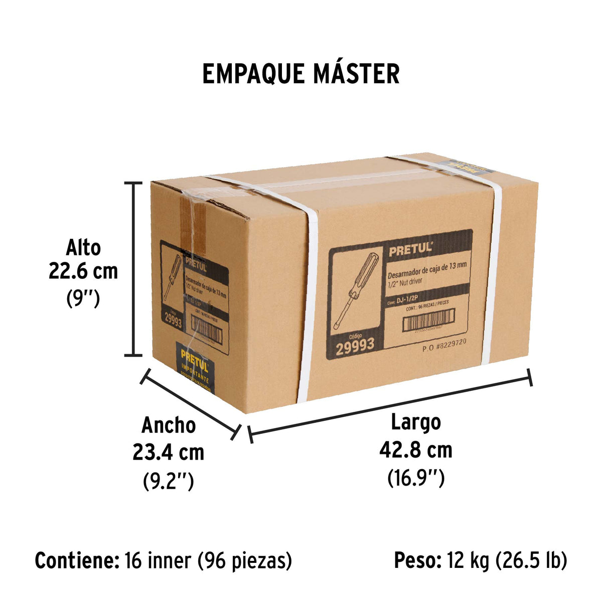 Desarmador de caja 1/2" mango de PVC Pretul