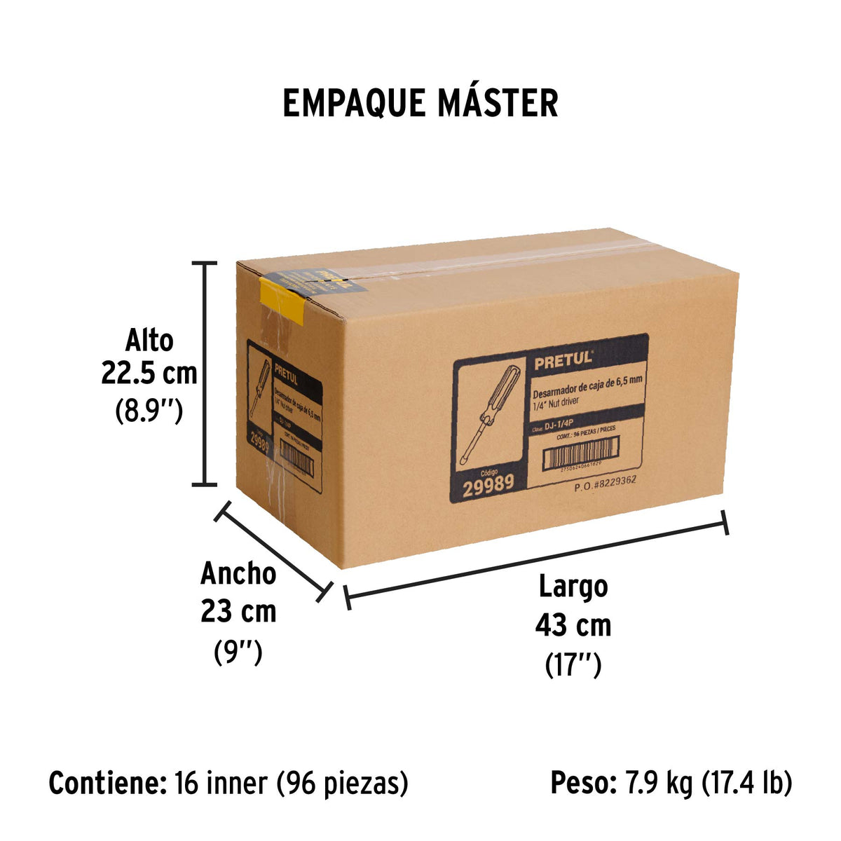 Desarmador de caja 1/4" mango de PVC Pretul