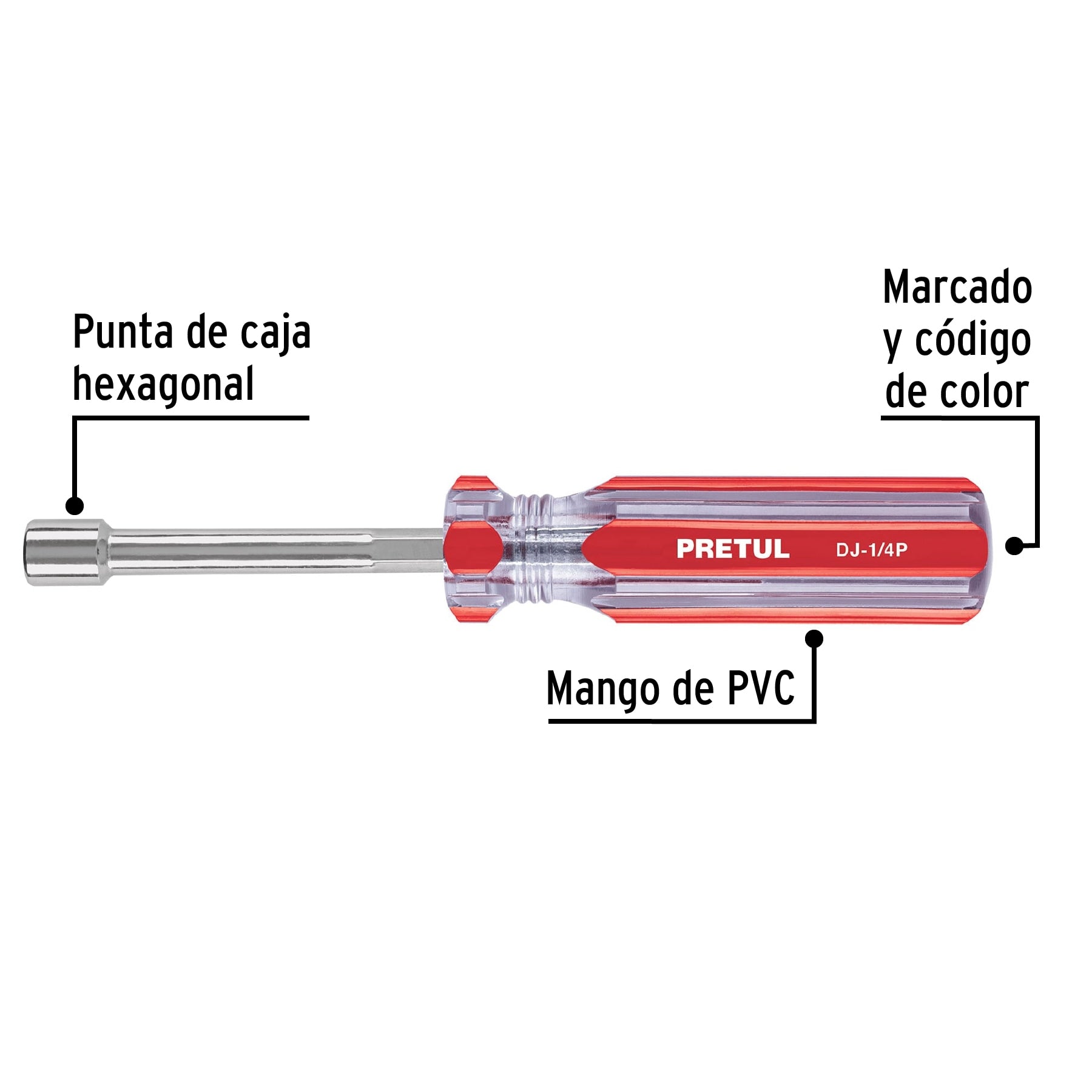 Desarmador de caja 1/4" mango de PVC Pretul