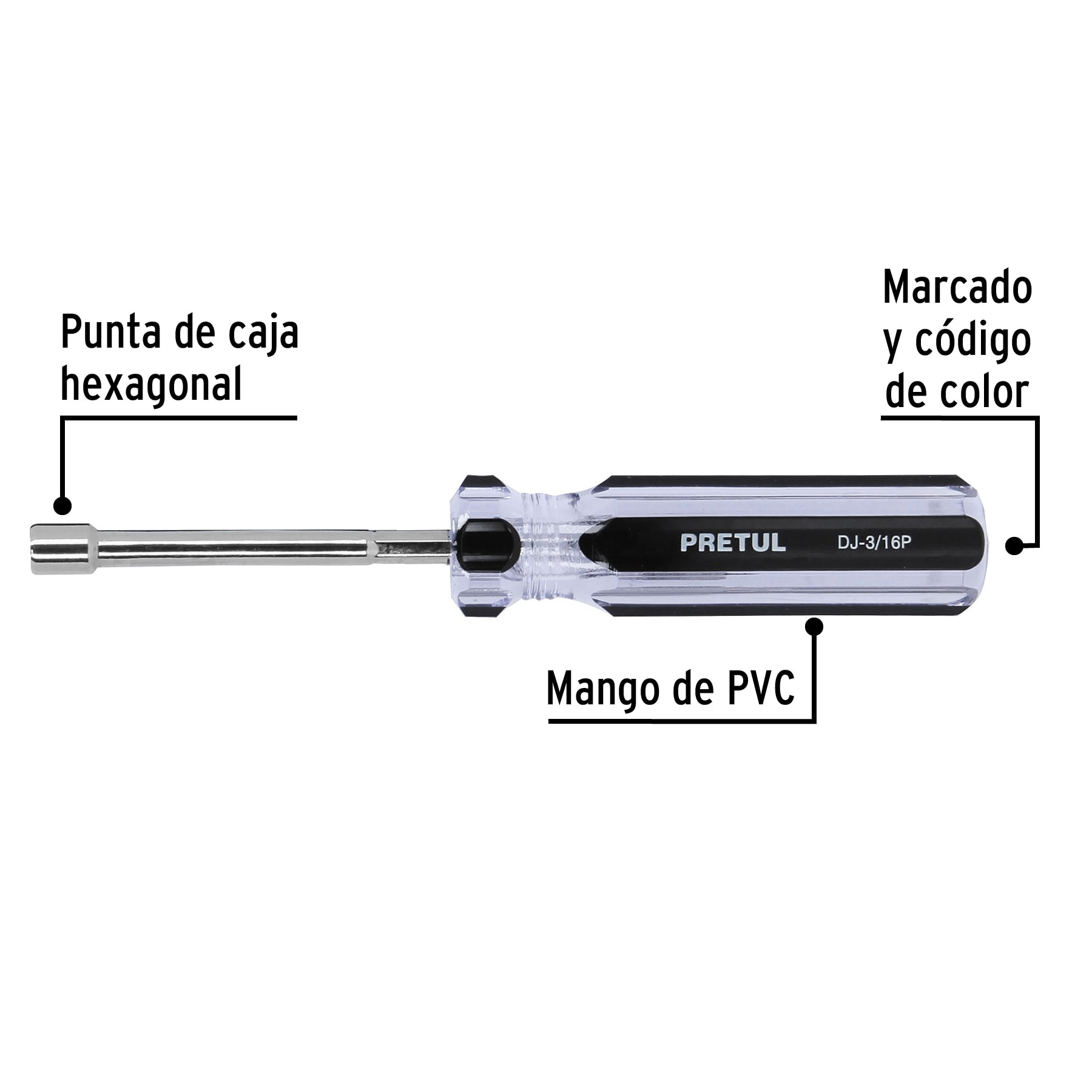 Desarmador de caja 3/16" mango de PVC Pretul