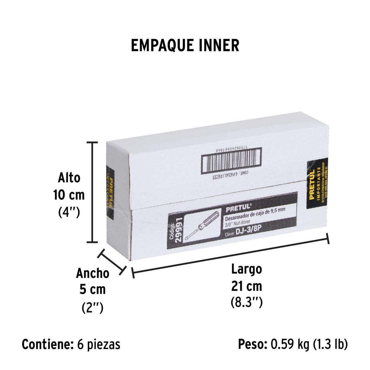 Desarmador de caja 3/8" mango de PVC Pretul