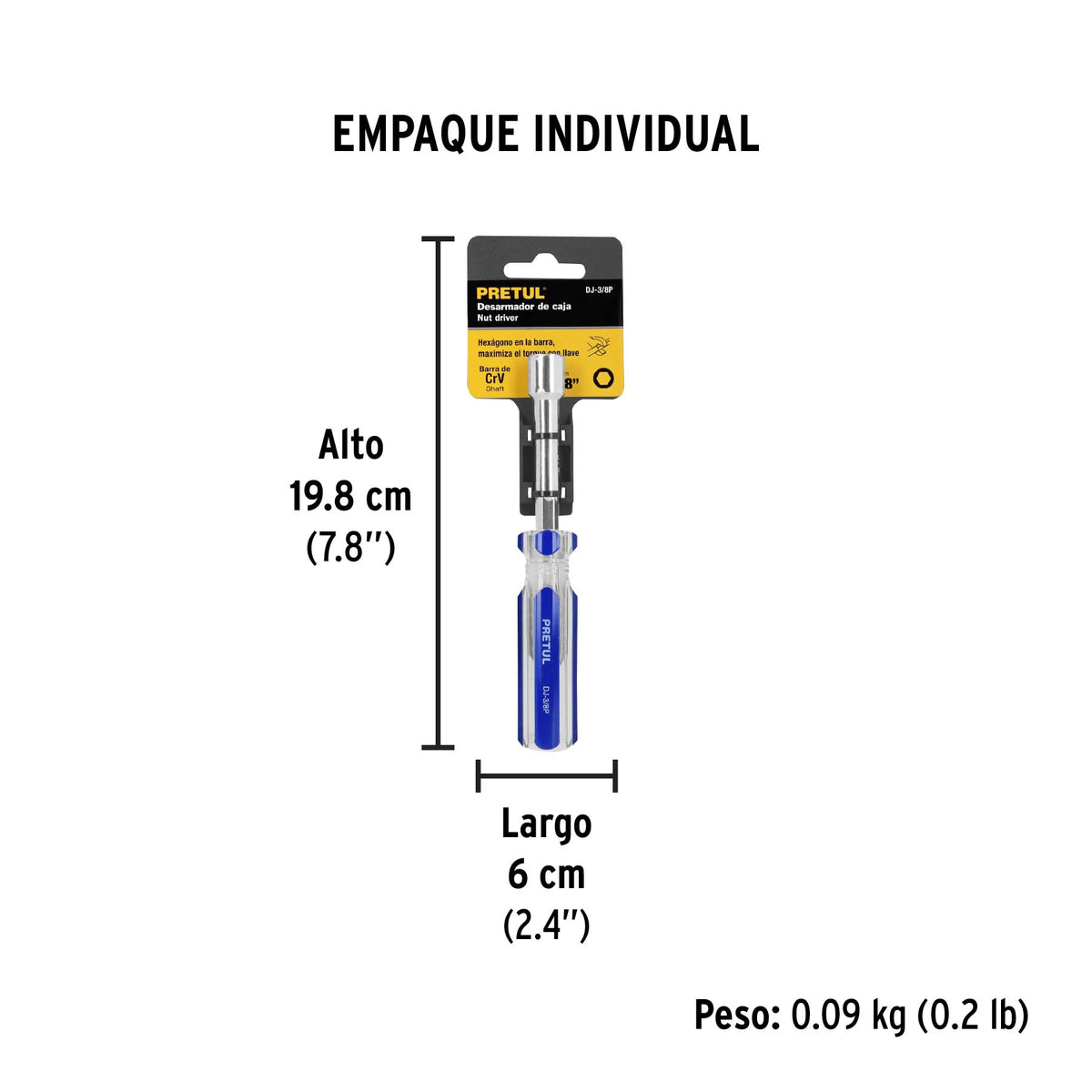 Desarmador de caja 3/8" mango de PVC Pretul