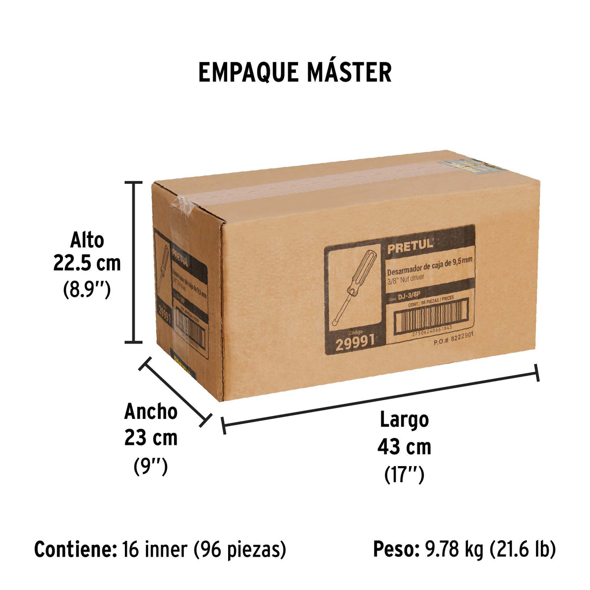 Desarmador de caja 3/8" mango de PVC Pretul