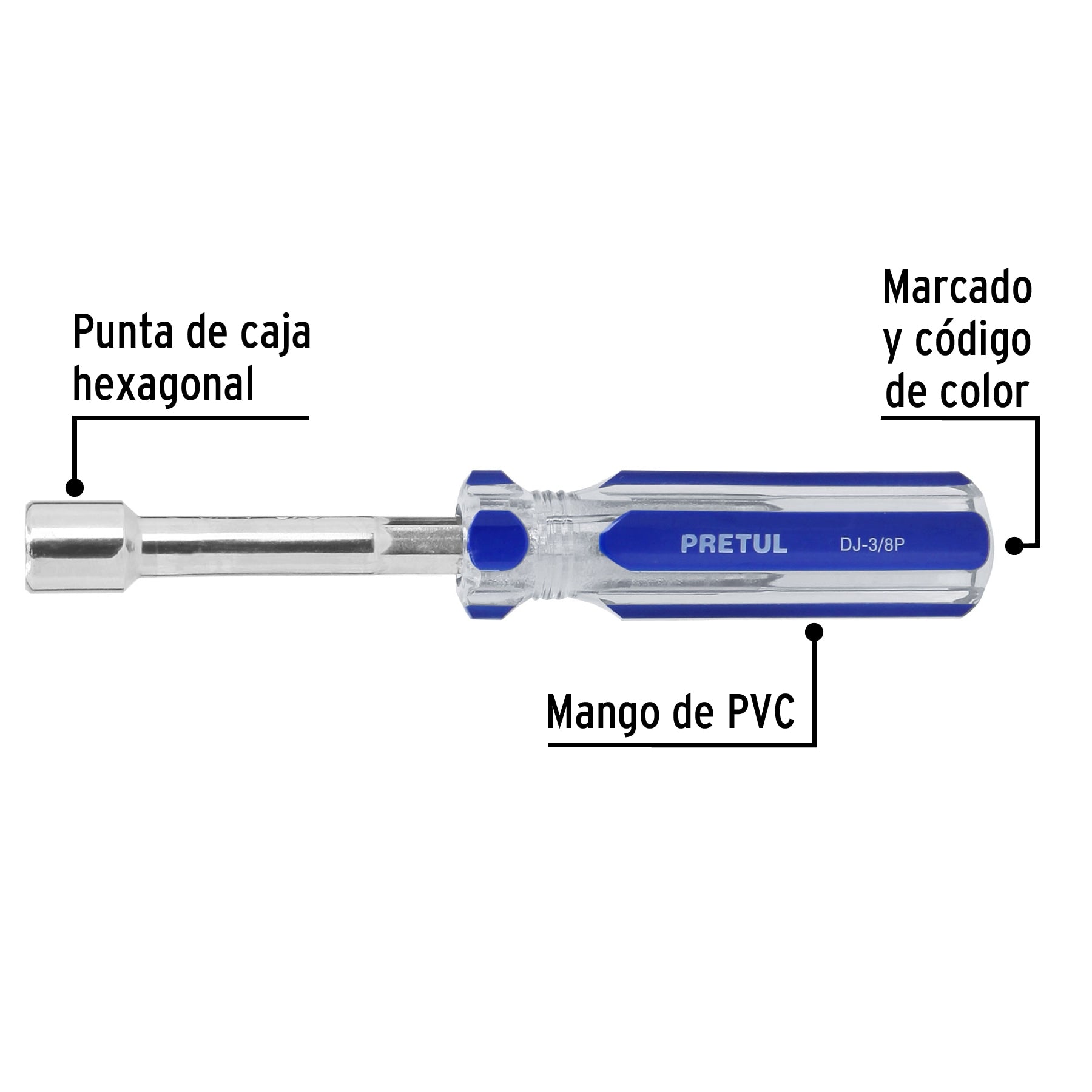 Desarmador de caja 3/8" mango de PVC Pretul
