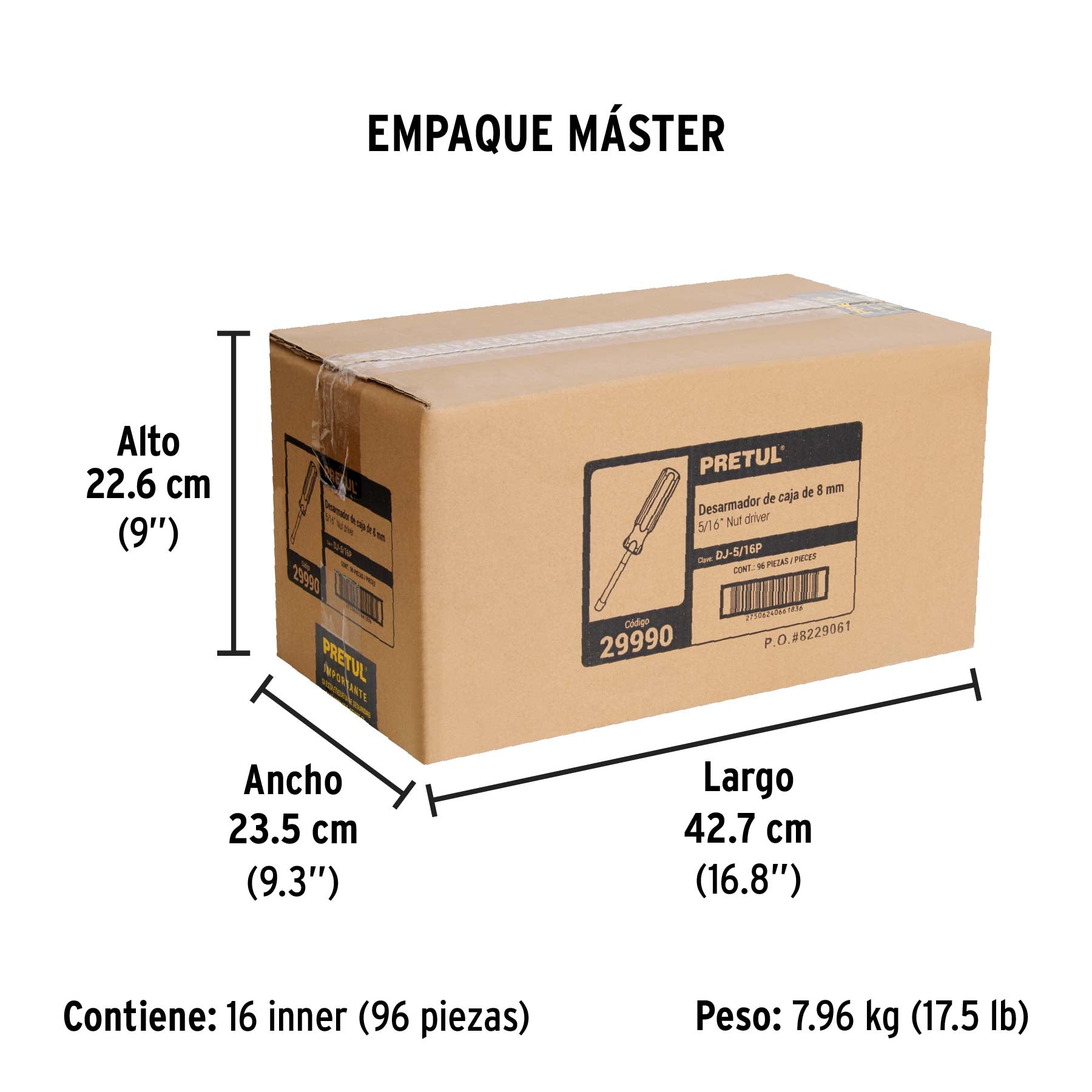 Desarmador de caja 5/16" mango de PVC Pretul