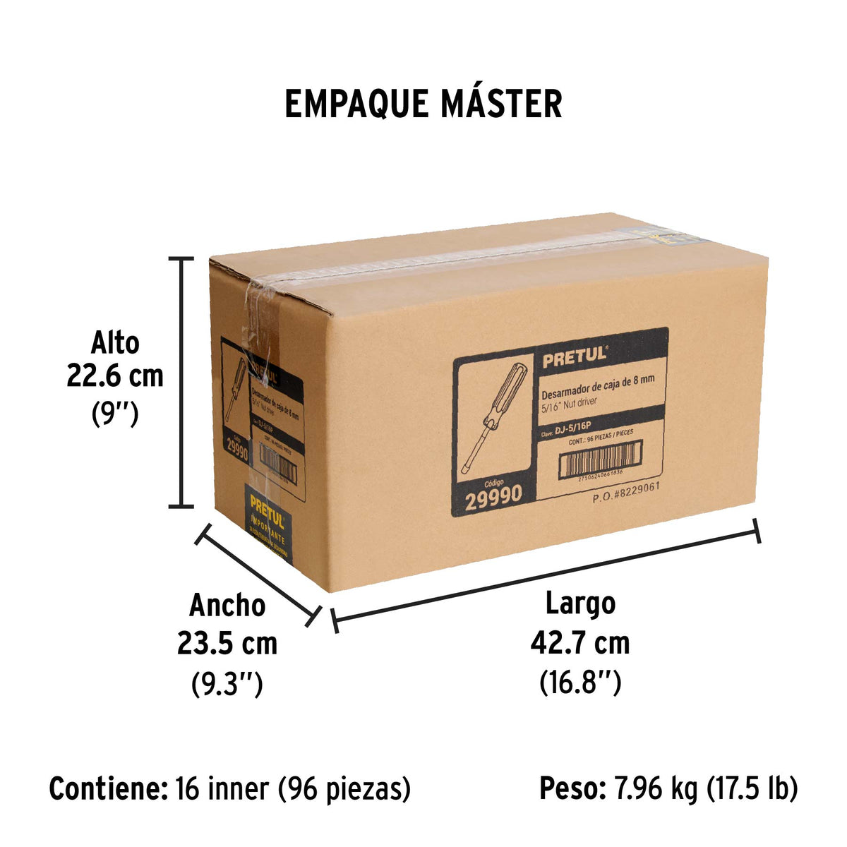 Desarmador de caja 5/16" mango de PVC Pretul
