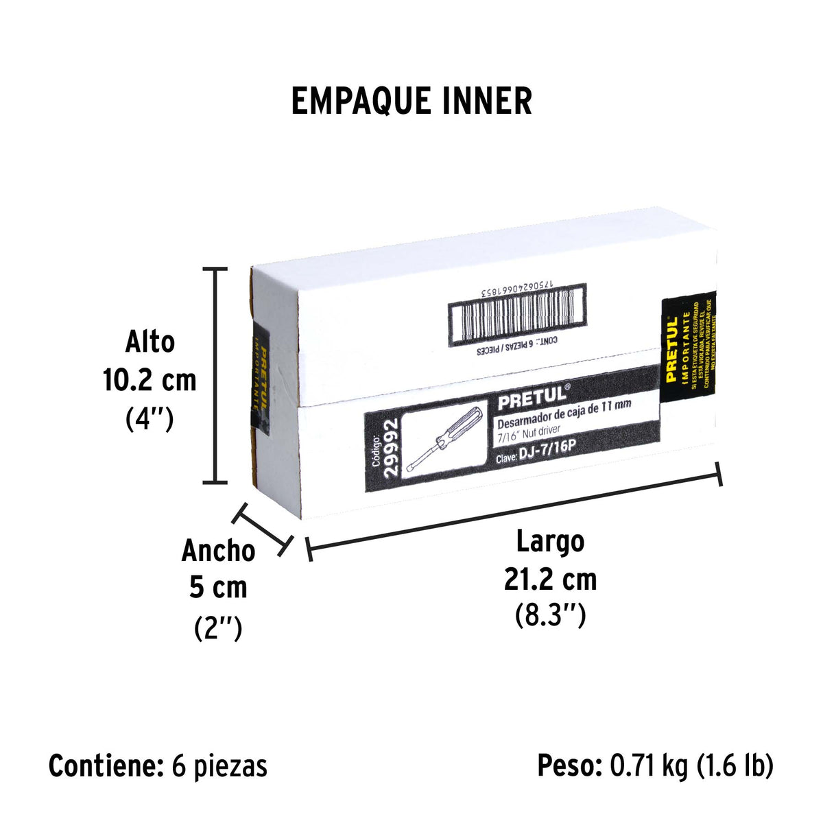 Desarmador de caja 7/16" mango de PVC Pretul